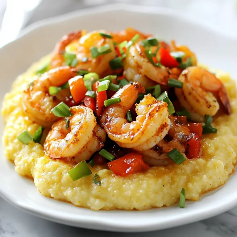 To make Cajun shrimp and grits, you need a few key ingredients. Here’s what you will need: - 1 cup grits (coarse ground) - 4 cups water or chicken broth - 1 cup shredded sharp cheddar cheese - 1 lb large shrimp, peeled and deveined - 1 tablespoon Cajun seasoning - 2 tablespoons olive oil - 1 tablespoon butter - 1 red bell pepper, diced - 1 green bell pepper, diced - 1 small onion, finely chopped - 3 cloves garlic, minced - 1 teaspoon smoked paprika - Salt and pepper to taste - Chopped green onions for garnish Each ingredient in this recipe plays a crucial role. The grits create a creamy base. The shrimp adds protein and flavor. Cajun seasoning brings heat and spice, making it exciting. The onions, garlic, and peppers add depth and sweetness. Finally, the cheddar cheese adds richness to the dish. Using fresh ingredients makes a big difference. Fresh shrimp gives you a better taste and texture. Fresh veggies add crunch and color. I always recommend using high-quality chicken broth for a richer flavor. It enhances the grits and makes them more savory. Feel free to adjust the spices to your liking. If you want more heat, add a bit more Cajun seasoning. This dish is all about balancing flavors. Enjoy the process, and have fun experimenting with these ingredients! {{ingredient_image_1}} - Bring 4 cups of water or chicken broth to a boil. - Gradually whisk in 1 cup of coarse grits. Stir to avoid lumps. - Reduce the heat to low and cover the pot. Simmer for 15-20 minutes. - Stir in 1 cup of shredded sharp cheddar cheese until melted and creamy. - Heat 2 tablespoons of olive oil and 1 tablespoon of butter in a large skillet. - Sauté 1 small onion, finely chopped, for 2-3 minutes until soft. - Add 1 diced red bell pepper and 1 diced green bell pepper. Cook for 3-4 minutes. - Stir in 3 cloves of minced garlic and cook for 1 minute until fragrant. - Add 1 pound of peeled and deveined shrimp. Sprinkle with 1 tablespoon of Cajun seasoning and 1 teaspoon of smoked paprika. - Cook for 3-4 minutes until shrimp are opaque and cooked through. Season with salt and pepper to taste. - Serve the creamy grits onto plates, creating a nice base. - Top each plate with the Cajun shrimp mixture. - Garnish with chopped green onions for a fresh and colorful touch. - Use chicken broth for added flavor. - Stir grits regularly to avoid lumps. To make your grits shine, chicken broth is key. It adds depth and richness that plain water just can’t match. I love to whisk in the grits slowly. This helps prevent lumps and gives you a smooth texture. Keep an eye on it as it cooks. Stirring often makes a big difference. - Adjust Cajun seasoning to taste. - Finally, don’t overcook shrimp to retain tenderness. When it comes to the shrimp, feel free to adjust the Cajun seasoning. Everyone has a unique taste, so make it your own! The key is to cook the shrimp just right. Overcooking makes them tough. They should be opaque and tender. - Use fresh herbs for garnish. - Serve with lemon wedges for a zesty finish. For a beautiful finish, fresh herbs are your best friend. They add color and freshness to the plate. I like to serve my dish with lemon wedges. A squeeze of lemon brightens the flavors and adds a nice zing. Pro Tips Use Fresh Shrimp: Fresh shrimp will elevate the flavor of your dish significantly. If possible, opt for shrimp that has been recently caught for the best taste. Adjust Spice Level: If you prefer a milder dish, reduce the amount of Cajun seasoning or use a mild variant. You can also add a bit of lemon juice to balance the heat. Make Creamier Grits: For extra creamy grits, substitute part of the water or broth with milk or cream. This will enhance the richness of the dish. Garnish with Fresh Herbs: In addition to green onions, try garnishing with fresh parsley or cilantro for added flavor and a pop of color. {{image_2}} You can make a vegan version of Cajun shrimp and grits. To do this, simply swap shrimp for plant-based alternatives like tofu or tempeh. These options soak up the Cajun spices well. Instead of cheese, use vegan cheese or nutritional yeast. Nutritional yeast adds a cheesy flavor without dairy. This way, you keep the dish rich and tasty while making it vegan-friendly. The type of cheese you use can change the dish's flavor. Try different cheeses like gouda or pepper jack for a fun twist. Gouda adds a smoky taste, while pepper jack gives a spicy kick. You can also adjust the amount of cheese to change how creamy the grits are. More cheese makes it richer and smoother, while less creates a lighter texture. Want more heat? You can easily adjust the spice level. Add more chili powder if you like it hot. You can also drizzle in some hot sauce for a spicy boost. Just remember to taste as you go. This way, you can find the perfect level of heat that suits you best. Store leftovers in an airtight container. This keeps your dish fresh. Consume within 3-4 days for best quality. After that, the flavors start to fade. Freeze grits and shrimp separately. This keeps their textures intact. When you’re ready to eat, thaw them overnight in the fridge. Reheat properly before serving to enjoy the full taste. Use the stovetop or microwave for reheating. If the grits become too thick, add a splash of liquid. This helps regain their creamy texture. Enjoy your meal just like the first time! You can serve Cajun Shrimp and Grits with several tasty sides. Consider these options: - Collard greens for a classic Southern touch. - A fresh garden salad for crunch. - Cornbread for a sweet, soft bite. - Pickled vegetables for a tangy contrast. These sides enhance the meal and balance the dish's rich flavors. Yes, you can use frozen shrimp. Here’s how: - Thaw shrimp in the fridge overnight or under cold running water. - Remove any excess water before cooking. - Adjust cooking time; frozen shrimp may need a bit longer. Using frozen shrimp keeps the dish easy and quick, while still tasting great. To make creamy grits, follow these tips: - Use chicken broth instead of water for more flavor. - Stir grits often while cooking to prevent lumps. - Add cheese towards the end for a rich texture. These steps ensure your grits are smooth and delicious, perfect for pairing with shrimp. Cajun shrimp and grits is a delicious dish made with simple ingredients. We discussed cooking grits and preparing tender shrimp with bold spices. Don't forget the important tips for flavor and presentation. You can also explore variations to suit your taste. With proper storage and reheating, you can enjoy this meal multiple times. Dive into this dish, share it with friends, and savor every bite. Cooking is not just about food; it's about bringing joy to your table. Enjoy your cooking adventure!