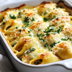 Cajun Chicken Alfredo Stuffed Shells burst with flavor. You need the right ingredients to make this dish shine. Here’s what you’ll need: - 12 jumbo pasta shells - 2 cups cooked chicken, shredded - 1 cup Cajun seasoning (divided) - 2 cups Alfredo sauce (store-bought or homemade) - 1 cup shredded mozzarella cheese - 1 cup ricotta cheese - ½ cup grated Parmesan cheese - 2 tablespoons olive oil - 2 cloves garlic, minced - 1 small onion, diced - 1 cup spinach, chopped - Salt and pepper to taste - Fresh parsley for garnish You can add small diced bell peppers or diced tomatoes for extra flavor. These add color too! If you need to avoid gluten, use gluten-free pasta shells. For dairy-free options, try plant-based cheeses and Alfredo sauce. You can also swap chicken for shrimp or tofu for a vegetarian take. Enjoy your cooking adventure! {{ingredient_image_1}} 1. Preheating the oven: Start by preheating your oven to 350°F (175°C). This makes sure your dish bakes evenly. 2. Cooking the pasta: Boil a large pot of salted water. Cook the jumbo shells according to the package instructions until they are al dente. Once done, drain the shells and set them aside to cool a bit. 3. Sautéing vegetables: In a skillet, heat two tablespoons of olive oil over medium heat. Add one small diced onion and two cloves of minced garlic. Sauté until the onion turns translucent. Next, add one cup of chopped spinach and cook until it wilts. This adds great flavor and color to your dish. 1. Mixing the filling: In a mixing bowl, combine two cups of shredded chicken with half a cup of Cajun seasoning. Add the sautéed vegetables, one cup of ricotta cheese, and half a cup of shredded mozzarella cheese. Season with salt and pepper to taste. Mix well until everything is combined. 2. Stuffing the shells: Take each cooked shell and fill it with a generous amount of the chicken mixture. Place the stuffed shells in a greased baking dish, making sure they fit snugly. 3. Adding sauce and cheese: Pour two cups of Alfredo sauce evenly over the stuffed shells. Ensure all shells are covered. Then, sprinkle the remaining half cup of mozzarella cheese and half a cup of grated Parmesan cheese on top. 1. Baking time and temperature: Place the baking dish in the oven and bake for 25 to 30 minutes. The cheese should become bubbly and golden brown. 2. Tips for achieving a golden crust: To get a nice crust, you can broil the dish for the last 2-3 minutes. Just watch closely to avoid burning. This will give your dish a beautiful golden finish. To ensure your shells are not overcooked, follow these steps: - Boil water with salt. This adds flavor to your shells. - Cook jumbo shells only until they are al dente. Check the package for time. - Drain shells gently and rinse with cool water. This stops the cooking process. For sautéing vegetables, keep these tips in mind: - Heat olive oil in a skillet over medium heat. - Add diced onion first, cooking until it’s soft and clear. - Then add minced garlic. Stir quickly to avoid burning. - Finally, toss in spinach and cook until it wilts. This brings out great flavor. Want to boost the flavor? Here are some ideas: - Add extra spices like paprika or cayenne for a spicy kick. - Mix in fresh herbs like thyme or basil for a fresh taste. - Consider adding a squeeze of lemon for brightness. To double flavors, try these tips: - Use more Alfredo sauce if you want it creamier. - Add an extra half cup of cheese for a cheesy delight. - Mix in a bit more Cajun seasoning to enhance the dish's spice. Pair your stuffed shells with side dishes for a complete meal: - A fresh green salad with vinaigrette balances the rich flavors. - Garlic bread works well to soak up the Alfredo sauce. For presentation ideas, consider these: - Garnish with fresh parsley for a pop of color. - Serve on a large platter for a family-style meal. - Arrange shells neatly and drizzle a bit of sauce on top for style. Pro Tips Use Homemade Alfredo Sauce: For a richer flavor, consider making your own Alfredo sauce. It’s simple and can elevate the dish significantly. Customize Spice Level: Adjust the amount of Cajun seasoning based on your spice preference. Start with less and add more to taste. Extra Creaminess: Mix in a splash of heavy cream to the Alfredo sauce before pouring it over the shells for additional creaminess. Chop Fresh Herbs: Brighten the dish with freshly chopped herbs like basil or thyme for added flavor and a pop of color. {{image_2}} You can swap chicken for shrimp or sausage. Shrimp adds a nice seafood twist. Just sauté it until pink and tender. For sausage, use spicy or mild based on your taste. Slice it and brown it in the pan. Vegetarians can use plant-based protein. Try mushrooms or lentils for a hearty filling. These options keep the dish rich and satisfying without meat. Making a homemade Alfredo sauce is easy and fun. Blend butter, cream, and cheese until smooth. You can add garlic or herbs for more flavor. This gives your dish a personal touch. If you want heat, try a spicy sauce. Blend in some hot sauce or Cajun spices. This will give the shells a kick. You can mix cream with salsa for a creamy, zesty option too. If you need gluten-free options, look for gluten-free jumbo shells. Many brands offer great choices that hold up well. You can also use quinoa or rice for a tasty base. For low-carb diets, zucchini noodles are a fantastic alternative. Use a spiralizer to create noodles. They will soak up the sauce and add freshness to the dish. This way, you can enjoy the flavors without the carbs. To keep your Cajun Chicken Alfredo Stuffed Shells fresh, store leftovers in an airtight container. This helps maintain moisture and flavor. Place the shells in the fridge as soon as they cool down. They can last for up to three days. If you want to enjoy them later, make sure to check for any signs of spoilage before eating. Freezing is a great way to save stuffed shells for later. First, let them cool completely. Then, place the shells in a single layer on a baking sheet. Freeze until solid, about one to two hours. Once frozen, transfer them to a freezer-safe bag or container. This keeps them fresh for up to three months. To reheat, thaw the shells in the fridge overnight. Preheat your oven to 350°F (175°C). Place the thawed shells in a baking dish, cover with foil, and bake for 20-25 minutes. Remove the foil for the last five minutes to brown the cheese. Enjoy your flavorful meal! How can I make this dish spicy? To boost the spice, add more Cajun seasoning. You can also include diced jalapeños or red pepper flakes. For a smoky flavor, try smoked paprika. Can I use other types of cheese? Yes! You can swap mozzarella for cheddar or pepper jack for more flavor. Cream cheese adds a rich taste, too. Mix and match to find your favorite blend. What if I don’t have jumbo shells available? If you don’t have jumbo shells, use manicotti or even regular pasta. Just ensure the filling is stuffed well. Cook time may vary slightly with different pasta shapes. How do I know when the chicken is fully cooked? The chicken is done when its internal temperature hits 165°F (75°C). Cut into the thickest part to check for any pink. If it's white and juices run clear, it's ready. Can I prepare this dish ahead of time? Absolutely! You can make the filling and stuff the shells a day in advance. Store them covered in the fridge. Just add the sauce right before baking. What can I serve with Cajun Chicken Alfredo Stuffed Shells? Pair this dish with a fresh salad or garlic bread. A side of steamed veggies adds color and balance. Enjoy it with a light wine for a complete meal. You have learned how to make Cajun Chicken Alfredo Stuffed Shells. We covered ingredients, preparation, and tips to make this dish shine. Remember, you can swap proteins and sauces to match your taste. Don't forget storage tips for leftovers. Enjoy trying different flavors and serving styles. This dish is not just reliable; it’s also fun to make. You’ll impress everyone at the table. Happy cooking!