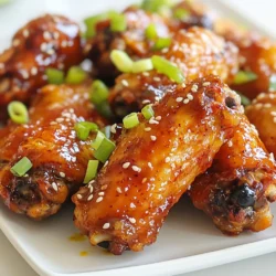 - 2 lbs chicken wings - 1/3 cup honey - 1/4 cup Sriracha sauce - 2 tablespoons soy sauce (low sodium preferred) - 1 tablespoon rice vinegar - 1 tablespoon minced garlic - 1 teaspoon ground ginger - 1 tablespoon sesame oil - Salt and pepper to taste The main ingredients for Honey Sriracha Chicken Wings pack a punch. The chicken wings are the star. They need to be fresh and well-prepped. Honey adds sweetness, while Sriracha brings heat. Low sodium soy sauce keeps it balanced. Rice vinegar adds a touch of tang. Garlic and ginger boost the flavor profile. Sesame oil adds a nice nutty touch. Don’t forget salt and pepper for seasoning. - Sesame seeds - Sliced green onions Garnishes make your wings look great and taste even better. Sesame seeds add crunch, and sliced green onions bring a fresh bite. You can sprinkle these right before serving. They give your wings a pop of color and flavor. {{ingredient_image_1}} - Preheat the oven to 400°F (200°C). This step is key for crispy wings. - Line a baking sheet with parchment paper or foil. This makes cleanup easy. - In a bowl, whisk together honey, Sriracha sauce, soy sauce, rice vinegar, minced garlic, ground ginger, and sesame oil. This sauce gives the wings great flavor. - Taste the sauce and adjust the spice level as desired. Add more Sriracha for heat or more honey for sweetness. - Pat the chicken wings dry with paper towels. This helps them crisp up when cooked. - Season the wings with salt and pepper. This simple step boosts the flavor. - Toss the wings in half of the honey Sriracha sauce. Make sure each wing gets a good coat. - Arrange the wings in a single layer on the prepared baking sheet. Space them out for even cooking. - Bake the wings for 25-30 minutes. Flip them halfway through for even cooking. They should be crispy and reach an internal temperature of 165°F (74°C). - During the last 5 minutes of baking, brush the wings with the remaining honey Sriracha sauce. This adds a sticky glaze that is hard to resist. - Once done, remove the wings from the oven and let them rest for a few minutes. This keeps them juicy. - Garnish with sesame seeds and sliced green onions before serving. This adds a nice touch and extra flavor. - Dry the wings well. Pat them with paper towels until no moisture remains. This helps them crisp up in the oven. - Use a baking rack. Place the wings on a rack over a baking sheet. This lets air flow all around, making them extra crispy. - Make it spicier. Add more Sriracha to the sauce. Taste as you go to find your perfect heat level. - Make it sweeter. Drizzle in more honey if you like it sweet. This balances the heat and gives a nice glaze. - Mixing bowls: Use a large bowl for tossing wings. A sturdy bowl makes mixing easier and keeps messes down. - Meat thermometer: This tool is key. You must check the wings' internal temperature. It should reach 165°F (74°C) for safe eating. Pro Tips Dry the Wings: Patting the chicken wings dry before seasoning helps them become crispier in the oven. Adjust the Sauce: Taste the sauce before coating the wings; you can easily customize the heat level by adding more Sriracha or honey. Use a Meat Thermometer: To ensure perfectly cooked wings, use a meat thermometer to check that the internal temperature reaches 165°F (74°C). Let Them Rest: Allow the wings to rest for a few minutes after baking to let the juices redistribute for maximum flavor. {{image_2}} You can change up the sauce for your wings. Try spicy garlic honey wings. Mix honey, Sriracha, and minced garlic. The garlic adds a nice kick. Another great option is teriyaki honey wings. Use soy sauce and honey as the base. This gives you a sweet and savory blend. You can also add sesame oil for depth. Want to cook your wings differently? Use an air fryer for a crispy result. Set your air fryer to 400°F (200°C). Cook wings for 25 minutes, shaking halfway. This method cuts down on oil but keeps flavor. Grilling is another fun way. Preheat your grill and cook wings for about 20 minutes. Flip them often for even cooking. This method adds a nice smoky taste. When serving, think about sides and dips. Fresh veggie sticks are a great choice. Try carrots and celery with ranch dressing. For beverages, cold beer pairs perfectly with wings. You can also enjoy these wings with soda or iced tea. The sweetness of honey and spice of Sriracha make every bite fun. To keep your Honey Sriracha chicken wings fresh, store them in the fridge. Use an airtight container. This helps prevent the wings from drying out. You can also wrap them tightly in plastic wrap. For longer storage, freeze them. Place the wings in a freezer bag. Remove as much air as you can to avoid freezer burn. When reheating, the oven is best. Preheat it to 350°F (175°C). Place the wings on a baking sheet. Bake for about 10-15 minutes. This helps them stay crispy. If you use a microwave, keep the wings on a plate. Heat them in short bursts, about 30 seconds at a time. This method may not keep them crispy. In the fridge, your wings can last about 3-4 days. Make sure to check for any signs of spoilage. Look for off smells or a slimy texture. If you see these signs, it’s best to throw them away. When frozen, the wings can last up to 3 months. Just remember to label your bags with the date. Yes, you can use frozen chicken wings. However, you need to thaw them first. The best way is to move them to the fridge a day before cooking. If you’re in a hurry, you can place them in a sealed bag and submerge them in cold water for about an hour. Avoid using hot water as it can cook the outside while the inside stays frozen. Check the internal temperature to know when the wings are done. The safe temperature for chicken is 165°F (74°C). Use a meat thermometer to check. Insert it into the thickest part of the wing, avoiding the bone. This step ensures that the wings are safe to eat and perfectly cooked. Yes, you can make these wings in advance. Prep the wings and coat them in the sauce, then store them in the fridge. You can do this a day ahead. Just remember to bake them right before serving. This keeps them fresh and tasty. If you don't have Sriracha, you can use other hot sauces. Try a chili garlic sauce or a blend of hot sauce and honey for sweetness. You can also mix hot pepper flakes with soy sauce and honey to create a similar flavor. This way, you can still enjoy those sweet and spicy chicken wings! This blog post covered all you need to make tasty honey Sriracha chicken wings. We explored the main ingredients and learned how to bake them for the right crispiness. I shared helpful tips, variations for different flavors, and storage advice for leftovers. Now, you can enjoy delicious wings anytime, using different cooking methods or sauces. With practice, you’ll make your own favorites. Cooking should be fun, and these wings are sure to impress.
