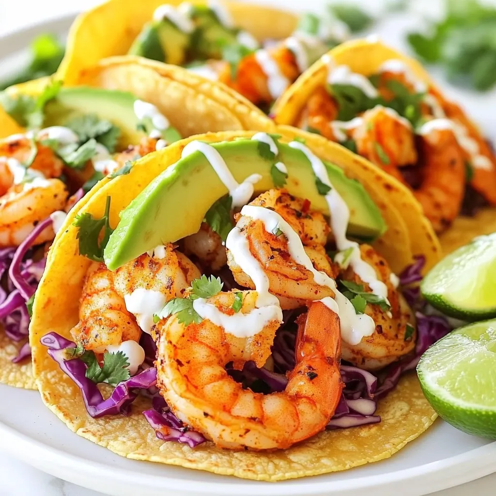 - 1 pound large shrimp - 2 tablespoons Cajun seasoning - 1 tablespoon olive oil - 1 tablespoon lime juice To make Spicy Cajun Shrimp Tacos, you need fresh shrimp. I prefer large shrimp for a juicy bite. You’ll also need Cajun seasoning for that bold flavor. A touch of olive oil helps the spices stick and adds richness. Lime juice adds a zesty kick that brightens the dish. - 8 small corn tortillas - 1 avocado, sliced - 1 cup red cabbage, finely shredded - 1/2 cup fresh cilantro, chopped - 1/2 cup sour cream - 1 tablespoon lime zest The tortillas are the base of your tacos. I like small corn tortillas for their flavor and texture. Avocado adds creaminess, while red cabbage gives a nice crunch. Fresh cilantro brings a burst of flavor, making each bite fresh. Sour cream is perfect for balancing the spice, and lime zest adds a fragrant touch. - Salt and pepper to taste - Lime wedges for serving Don’t forget to season with salt and pepper. These simple ingredients boost the overall flavor. Lime wedges are a must for squeezing over the tacos. They enhance the taste and make each bite refreshing. {{ingredient_image_1}} Start by taking a bowl. Add the peeled shrimp, Cajun seasoning, olive oil, lime juice, salt, and pepper. Mix them well. You want the shrimp to be coated evenly in the seasoning. This step adds a burst of flavor to every bite. Now, heat a non-stick skillet over medium-high heat. Once it's hot, add the seasoned shrimp. Cook the shrimp for about 2-3 minutes on each side. Keep an eye on them. They should turn pink and opaque when done. When they are ready, remove them from the heat. While the shrimp cook, warm the corn tortillas. Use another skillet over low heat. Heat each tortilla for about 30 seconds on each side. Now, take the warm tortillas and place a few pieces of cooked shrimp on each one. Next, add sliced avocado, shredded red cabbage, and chopped cilantro on top. For a creamy touch, mix sour cream and lime zest in a small bowl. Drizzle this over your tacos. Serve them right away. Don't forget lime wedges on the side for some extra zing! - How to avoid overcooked shrimp: To keep shrimp tender, cook them for just 2-3 minutes per side. They should turn pink and opaque. If you cook them too long, they get tough. - Best oil for frying shrimp: I recommend using olive oil for frying. It has a nice flavor and handles heat well. You could also use canola or avocado oil for a milder taste. - Ideal sides to pair with tacos: Fresh sides make a great meal. I love serving these tacos with a simple salad or black beans. A side of corn salsa adds sweetness and crunch. - Presentation tips for a beautiful dish: To make your tacos look great, stack the shrimp neatly in the tortillas. Add colorful toppings like red cabbage and avocado. Sprinkle fresh cilantro on top for a pop of green. - Suggestions for adding heat: If you want more heat, add sliced jalapeños or a dash of hot sauce. You can also mix some cayenne pepper into the Cajun seasoning for an extra kick. - Best herbs and spices to complement the dish: Fresh cilantro works well with these tacos. You can also try adding fresh lime juice for brightness. A sprinkle of smoked paprika gives a nice depth of flavor. Pro Tips Perfectly Cooked Shrimp: Ensure you don't overcook the shrimp; they should be pink and opaque after about 2-3 minutes on each side. Warm Tortillas: To enhance the flavor and texture, warm the corn tortillas before assembling the tacos. This makes them more pliable and enjoyable. Fresh Ingredients: Use fresh cilantro and ripe avocados for the best taste. Fresh ingredients can elevate the overall flavor of your tacos. Customize Your Toppings: Feel free to add extra toppings like diced tomatoes, jalapeños, or a squeeze of hot sauce for an extra kick! {{image_2}} You can easily swap shrimp for other proteins. Chicken works great here, too. Use boneless chicken thighs or breasts, cut into small pieces. Fish like tilapia or salmon also fit well. For a plant-based option, try tofu or tempeh. Just make sure to season them well. When it comes to toppings, you can get creative. Instead of avocado, try mango or pineapple for a sweet twist. Use kale if you want a different green. You can also replace sour cream with a vegan yogurt or cashew cream. To make your tacos milder, reduce the Cajun seasoning. You can also add a touch of honey to balance the heat. If you love spice, add extra Cajun seasoning or even a dash of hot sauce. For a different kick, try a blend of smoked paprika and cayenne pepper. You can also explore other spice blends. Try taco seasoning for a different flavor. Or use Old Bay seasoning for a seafood twist. Each blend gives your tacos a unique taste. Tacos are fun, but you can serve this dish in bowls. Just layer the shrimp, toppings, and sauces over rice or lettuce. This way, you get all the flavors in every bite. For toppings, think outside the box. Add pickled jalapeños for a zesty crunch. A drizzle of chipotle sauce adds smoke and heat. Fresh corn or diced tomatoes can bring extra freshness, too. To store leftover shrimp and toppings, first cool them. Place the shrimp in an airtight container. Add toppings like avocado and cabbage separately. This keeps them fresh. Use glass or plastic containers with tight lids. They work best to hold in flavors. To reheat shrimp, use a skillet over low heat. This keeps them tender. Stir often to avoid overcooking. For tortillas, heat them in a pan on low. This brings back their softness. You can also use a microwave, but keep it short. Yes, you can freeze cooked shrimp. Place them in a freezer-safe bag. Squeeze out the air to avoid freezer burn. For tacos, wrap them tightly in foil or plastic wrap. This keeps them fresh for later use. When ready to eat, thaw in the fridge overnight and reheat as described above. Use large shrimp for the best tacos. They hold up well and have great flavor. Look for shrimp that are peeled and deveined to save time. If you can, choose wild-caught shrimp. They often have better taste and texture than farmed ones. To make the tacos gluten-free, use corn tortillas. They are naturally gluten-free. Check the label to make sure. For the sour cream, most brands are gluten-free, but always read the label. If you're unsure, Greek yogurt is a great substitute. Yes, you can prepare the shrimp ahead of time. Marinate the shrimp for up to one hour before cooking. This adds flavor and saves time. Cook the shrimp and store them in the fridge for up to two days. Reheat them gently to avoid overcooking. This blog post guides you through making delicious shrimp tacos. We covered key ingredients, detailed steps, and helpful tips to create perfect tacos. Remember, shrimp should be cooked just right to keep them juicy. Customize your dish with toppings and side options. Enjoy experimenting with flavors and variations, whether you prefer tacos or bowls. With these tips, you can make sure every bite is satisfying. Happy cooking!