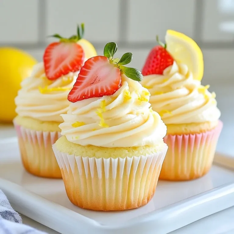 - 1 ½ cups all-purpose flour - 1 ½ teaspoons baking powder - ½ teaspoon baking soda - ¼ teaspoon salt - ½ cup unsalted butter, softened - 1 cup granulated sugar - 2 large eggs - 1 teaspoon vanilla extract - ½ cup buttermilk - ¼ cup fresh lemon juice - Zest of 1 lemon - 1 cup fresh strawberries, pureed When baking, accurate measurements matter. Use dry measuring cups for flour and sugar. A liquid measuring cup works best for buttermilk and lemon juice. A kitchen scale can help ensure precision. For best results, sift your flour before measuring. This helps to avoid dense cupcakes. I recommend using fresh strawberries for the best flavor. Fresh strawberries have a bright taste and juicy texture. When using fresh strawberries, wash and hull them before pureeing. If you only have frozen strawberries, you can use them too. Just thaw and drain any excess water. Frozen strawberries may change the texture slightly. They can still make lovely cupcakes, but fresh is always best for taste. {{ingredient_image_1}} First, you need to heat your oven. Set it to 350°F (175°C). While the oven warms up, line your cupcake pan with paper liners. This step keeps the cupcakes from sticking and makes for easy serving. Next, take a medium bowl. In this bowl, whisk together 1 ½ cups of all-purpose flour, 1 ½ teaspoons of baking powder, ½ teaspoon of baking soda, and ¼ teaspoon of salt. Mixing these dry ingredients helps ensure even rising and flavor in your cupcakes. Once combined, set the bowl aside. Now, grab a large mixing bowl. Add ½ cup of softened unsalted butter and 1 cup of granulated sugar. Beat them together with a mixer for about 3-4 minutes until the mixture looks light and fluffy. This process adds air to the batter, making your cupcakes soft and tender. After creaming the butter and sugar, it’s time to add the eggs. Add 2 large eggs, one at a time. Mix well after each addition. Then, pour in 1 teaspoon of vanilla extract, ¼ cup of fresh lemon juice, and the zest of 1 lemon. Mixing these flavors together gives your cupcakes a bright, fresh taste. Now, it’s time to add the fun part! Gently fold in 1 cup of fresh strawberry puree. Use a spatula and be careful not to overmix. You want streaks of pink in your batter, not a fully blended color. This step adds that sweet, tangy flavor we love in strawberry lemonade. Next, divide your batter evenly among the cupcake liners, filling each about 2/3 full. Place the pan in your preheated oven. Bake for 18-20 minutes. To check if they are done, insert a toothpick in the center. If it comes out clean, they’re ready! Let the cupcakes cool in the pan for 5 minutes, then transfer them to a wire rack. Allow them to cool completely before frosting. To get a soft and fluffy cupcake, use room temperature butter and eggs. They blend better and create air pockets. When you mix the butter and sugar, beat them until the mixture is light and fluffy. This adds air and gives a nice lift. Don’t overmix your batter. Fold in the strawberry puree gently. Overmixing can lead to dense cupcakes. Store your cupcakes in an airtight container at room temperature. This keeps them moist and tasty. If you want to keep them longer, refrigerate them. Just make sure to wrap them well. You can also freeze them. Place them in a freezer-safe container or bag. They can last up to three months in the freezer. Thaw them in the fridge before serving. One mistake is not measuring ingredients correctly. Use the right measuring cups for dry and wet ingredients. Another common error is opening the oven too soon. This can cause your cupcakes to sink. Wait until they're close to the end of baking to check them. Lastly, don’t skip cooling. Let your cupcakes cool before frosting. This helps the frosting stay firm and not melt. Pro Tips Use Fresh Strawberries: For the best flavor, use ripe, fresh strawberries in your puree. This will enhance the natural sweetness and aroma of the cupcakes. Don't Overmix the Batter: When combining the dry ingredients with the wet ingredients, mix until just combined. Overmixing can lead to dense cupcakes. Check for Doneness: Use a toothpick to check if the cupcakes are done. Insert it into the center, and if it comes out clean or with a few crumbs, they're ready! Cool Completely Before Frosting: Allow the cupcakes to cool completely on a wire rack before adding frosting. This will prevent the frosting from melting and ensure a beautiful presentation. {{image_2}} You can choose between lemon buttercream and cream cheese frosting for your cupcakes. Lemon buttercream gives a light and zesty flavor. It pairs well with the sweet strawberry taste. To make it, mix softened butter with powdered sugar, lemon juice, and lemon zest. Beat until smooth. Cream cheese frosting adds a rich, creamy taste. It balances the tartness of the lemon. To make this, blend cream cheese with butter, powdered sugar, and vanilla extract. Both options are tasty, so pick your favorite! If you need gluten-free cupcakes, swap all-purpose flour for a gluten-free blend. Many blends work well in baking. Look for one that contains xanthan gum for better texture. Also, check the labels to ensure all other ingredients are gluten-free. This way, everyone can enjoy these cupcakes! You can mix things up by adding other fruits. Try using raspberries or blueberries for different flavors. Puree them the same way you did with strawberries. You can also add a splash of coconut milk for a tropical twist. Experiment with flavors and find what you love! To keep your strawberry lemonade cupcakes fresh, place them in an airtight container. This helps to lock in moisture and flavor. You can store them at room temperature for up to three days. If it’s hot and humid, it’s best to keep them in the fridge. Just remember to let them sit at room temperature for a bit before serving. You can freeze these cupcakes if you want to save some for later. First, let them cool completely. Then, place them in a single layer in a freezer-safe container. You can also wrap each cupcake in plastic wrap for extra protection. They will stay fresh for about three months in the freezer. When ready to eat, just take them out and let them thaw on the counter. The best time to serve these cupcakes is the same day they are made. They taste fresh and full of flavor then. However, if you need to make them ahead, serving them within three days still offers a great taste. For special occasions, serve them at room temperature with a slice of fresh strawberry on top. This adds a nice touch and makes them look lovely! Yes, you can use other fruit purees. Try blueberry or raspberry for a twist. Just make sure your fruit is ripe for the best flavor. These cupcakes last about 3 to 4 days when stored properly. Keep them in an airtight container at room temperature. If you want them to last longer, store them in the fridge for up to a week. If you don't have buttermilk, you can make your own. Mix ½ cup of milk with 1 teaspoon of vinegar or lemon juice. Let it sit for about 5 minutes. This will give you a good buttermilk substitute. Yes, you can make these cupcakes ahead of time. Bake them a day or two before your event. Store them in an airtight container. You can frost them just before serving for the best taste. This article covered how to bake delicious strawberry cupcakes. We discussed ingredients, measurements, and using fresh or frozen strawberries. I shared step-by-step instructions for mixing and baking. We also talked about tips for the best texture and storage methods. Different frosting options and substitutions enhance your baking. Remember, cupcakes can be frozen or served fresh for fun events. Enjoy baking and sharing these treats! Your friends and family will love them!