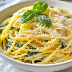 To make creamy roasted garlic pasta, you need simple, fresh ingredients. Here’s what you’ll need: - 1 head of garlic - 12 oz (340g) spaghetti or fettuccine - 1 cup heavy cream - 1/2 cup grated Parmesan cheese - 2 tablespoons olive oil - 1 cup fresh spinach, roughly chopped - Salt and pepper to taste - 1/4 teaspoon red pepper flakes (optional) - Fresh basil leaves for garnish Each of these ingredients plays a key role in creating a rich, tasty dish. The garlic adds a sweet, roasted flavor, while the cream provides a silky texture. The Parmesan cheese gives depth and richness. Fresh spinach adds color and nutrients, and the red pepper flakes can give a subtle kick if you like a bit of heat. Gather these ingredients before starting. It makes the cooking process smoother and more enjoyable. Plus, you’ll be ready to whip up this delightful meal in no time! {{ingredient_image_1}} Roasting the garlic First, preheat your oven to 400°F (200°C). Take one head of garlic and cut off the top. This lets the heat reach the cloves. Drizzle a bit of olive oil on top. Wrap the garlic in aluminum foil. Bake it for 30 to 35 minutes. The garlic will turn soft and sweet as it roasts. Preparing the pasta While the garlic roasts, bring a large pot of salted water to a boil. Add 12 ounces of spaghetti or fettuccine. Cook according to the package instructions until it is al dente. Once done, save half a cup of the pasta water. Then, drain the noodles and set them aside. Combining roasted garlic and cream In a large skillet, heat 2 tablespoons of olive oil over medium heat. Squeeze the soft roasted garlic from its skin into the skillet. Use a fork to mash it until smooth. Then, pour in 1 cup of heavy cream and stir well. Cook for 2 to 3 minutes until warmed. Adding cheese Next, stir in 1/2 cup of grated Parmesan cheese. Keep stirring until the cheese melts into the cream. If the sauce is too thick, add some reserved pasta water slowly until it reaches your desired consistency. Mixing pasta with sauce Add the drained pasta to the creamy garlic sauce. Toss the pasta gently until it is well coated in the sauce. Seasoning to taste Finally, add salt and pepper based on your taste. If you like a kick, sprinkle in 1/4 teaspoon of red pepper flakes. Stir in 1 cup of chopped fresh spinach. Cook until the spinach wilts. Now, your creamy roasted garlic pasta is ready to serve! To roast garlic well, look for a golden color and a soft texture. Properly roasted garlic should squeeze out easily. If it smells sweet and nutty, you did it right! For a quick method, you can microwave the garlic. Cut the head in half, drizzle with oil, and wrap it in a damp paper towel. Microwave for 1-2 minutes. It won’t taste the same, but it works in a pinch. To get the sauce just right, use reserved pasta water. Start with a small amount and add more as needed. This water has starch that helps the sauce cling to the pasta. If you notice clumps, whisk the sauce over low heat. This will smooth it out quickly. Herbs like fresh basil or thyme add great taste. Try adding a pinch of oregano for a twist. For cheese, try goat cheese or cream cheese for a different flavor. These swaps can make the dish unique and fun! Pro Tips Roast Garlic for Extra Flavor: Roasting the garlic brings out its natural sweetness and mellows its sharpness, creating a rich flavor that enhances your pasta dish. Adjust Sauce Consistency: If your sauce is too thick, gradually add the reserved pasta water until you achieve your desired creaminess. This helps the sauce cling better to the pasta. Fresh Ingredients Matter: Using fresh spinach and high-quality Parmesan cheese will elevate the dish's flavor and texture, making it taste even more delicious. Garnish for Presentation: Adding fresh basil and an extra sprinkle of Parmesan on top not only enhances the flavor but also makes for a beautiful presentation. {{image_2}} You can easily boost this dish with protein. Chicken and shrimp are great choices. Cook chicken breast in a pan or grill shrimp until they turn pink. Just add them to the sauce before tossing in the pasta. If you're looking for vegetarian options, try adding chickpeas or tofu. These options work well and give a nice texture. Adding vegetables can enhance flavor and nutrition. Seasonal vegetables like zucchini or bell peppers work best. You can sauté these in olive oil before adding them to the pasta. Fresh tomatoes add a burst of flavor as well. Spinach is already in the recipe, but feel free to mix in kale for more greens. Don’t feel limited to just spaghetti or fettuccine. You can use gluten-free pasta or whole wheat for a healthier twist. Other noodle shapes like penne or farfalle also work well. Feel free to experiment with different shapes to find your favorite! When you have leftover creamy roasted garlic pasta, store it in an airtight container. Place it in the fridge. It keeps well for up to three days. Make sure it cools down before sealing the container. If you want to save it longer, freeze the dish. Use a freezer-safe container or bag. It can last for up to three months in the freezer. Just remember to label it with the date. To reheat creamy roasted garlic pasta, use gentle heat. You can use a skillet on low or medium heat. Add a splash of water or cream to help keep it moist. Stir often to prevent burning. If you prefer the microwave, use a microwave-safe bowl. Heat in short bursts, stirring in between. This keeps the sauce creamy and smooth. Avoid overheating, as that can dry out the dish. Enjoy your delicious pasta just like the first time! You can make this dish ahead by preparing the sauce first. Roast the garlic and mix it with cream and cheese. Cook the pasta and store it separately. When ready to eat, combine them in a pan and heat until warm. This keeps the pasta fresh and prevents it from getting mushy. Yes, you can use low-fat cream. However, the sauce will not be as rich and creamy. It may lack the same depth of flavor. If you want a creamier taste, consider adding a little extra cheese. Many sides go well with this pasta. Here are some tasty options: - Garlic bread - A fresh green salad - Roasted vegetables - Steamed asparagus These sides balance the meal and add more flavor. Absolutely! To make it vegan, use plant-based cream and cheese. Swap the pasta for a vegan-friendly option. You can also add more veggies for added texture and flavor. This dish lasts about 3 to 4 days in the fridge. Store it in an airtight container. Reheat gently to keep the sauce creamy and delicious. In this blog post, we explored how to make a tasty Creamy Roasted Garlic Pasta. We covered key ingredients like garlic, cream, and Parmesan cheese. You learned step-by-step instructions on cooking and perfecting the dish. Plus, I shared tips on roasting garlic and making flavorful sauces. Remember, you can customize this recipe with proteins and veggies. Store leftovers properly to keep them fresh. Enjoy your creamy pasta dish anytime and share it with others!
