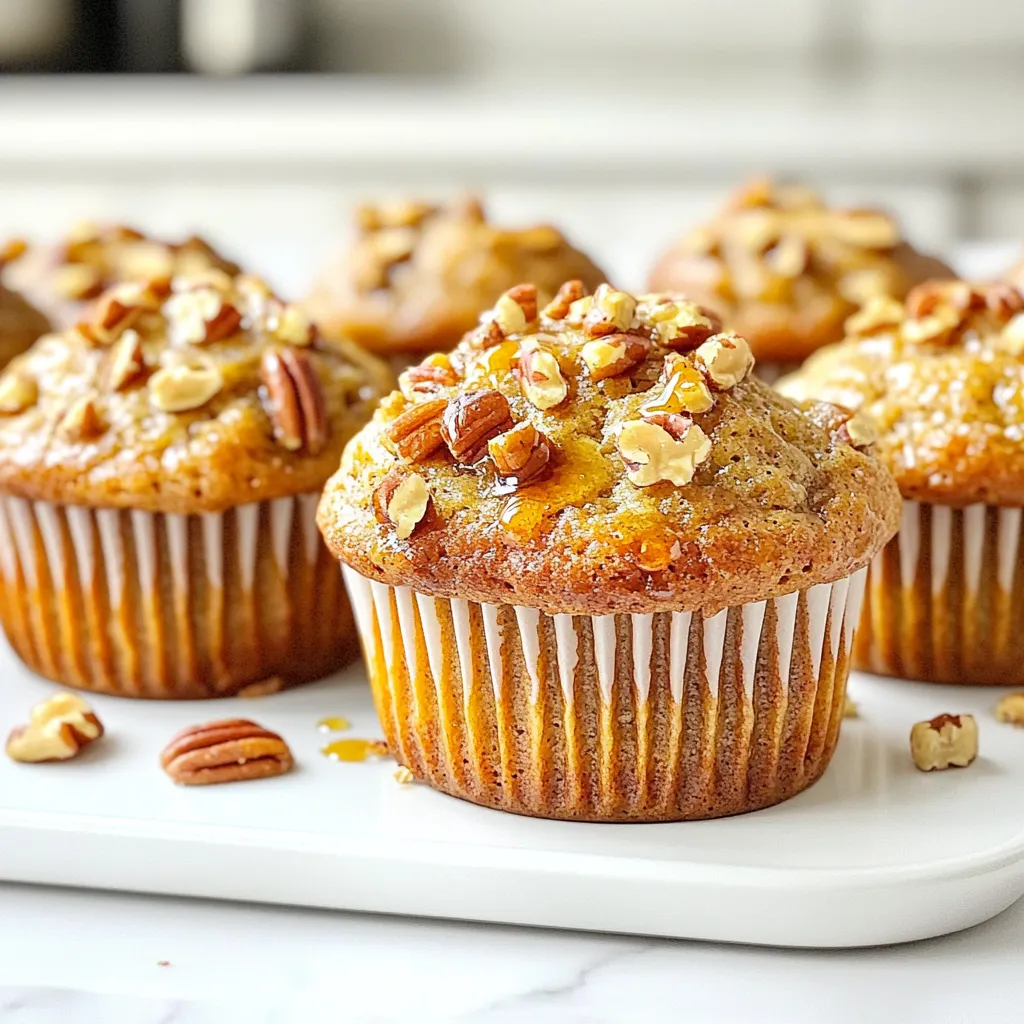 To make maple pecan banana muffins, gather these ingredients: - 3 ripe bananas, mashed - 1/3 cup melted coconut oil - 1/2 cup maple syrup - 2 large eggs - 1 teaspoon vanilla extract - 1 teaspoon baking soda - 1/2 teaspoon salt - 1 teaspoon ground cinnamon - 1 1/2 cups all-purpose flour - 1/2 cup chopped pecans (plus extra for topping) - Optional: 1/4 cup chocolate chips The quality of your ingredients matters a lot. Use ripe bananas for sweetness and great flavor. The riper they are, the better. Choose pure maple syrup for the best taste. Avoid imitation syrup, as it lacks depth. Use fresh eggs from a trusted source for the best results. Opt for organic coconut oil if you can; it adds richness without altering the flavor. If you have dietary needs, there are easy swaps. For a dairy-free version, keep using coconut oil. For a vegan option, replace eggs with flax eggs. Mix one tablespoon of ground flaxseed with three tablespoons of water; let it sit for a few minutes. If you want gluten-free muffins, swap the all-purpose flour for a gluten-free blend. Just ensure it contains xanthan gum for structure. To make these muffins, first gather your ingredients. You will need: - 3 ripe bananas, mashed - 1/3 cup melted coconut oil - 1/2 cup maple syrup - 2 large eggs - 1 teaspoon vanilla extract - 1 teaspoon baking soda - 1/2 teaspoon salt - 1 teaspoon ground cinnamon - 1 1/2 cups all-purpose flour - 1/2 cup chopped pecans (plus extra for topping) - Optional: 1/4 cup chocolate chips Preheat your oven to 350°F (175°C). Line a muffin tin with paper liners or grease it lightly. In a large bowl, combine the mashed bananas and melted coconut oil. Mix until smooth. Next, add in the maple syrup, eggs, and vanilla extract. Stir until everything blends well. In another bowl, whisk together the baking soda, salt, ground cinnamon, and all-purpose flour. Gradually add this dry mixture to the wet mixture. Stir gently until just combined. Be careful not to overmix, as this can make your muffins tough. Fold in the chopped pecans, and add chocolate chips if you choose to use them. Divide the batter evenly into the muffin tin, filling each cup about 3/4 full. This helps them rise nicely. Sprinkle a few extra pecans on top for a nice look and added crunch. Bake in your preheated oven for 18-20 minutes. To check if they are done, insert a toothpick into the center of a muffin. If it comes out clean, they are ready! After baking, let the muffins cool in the tin for 5 minutes. Then, transfer them to a wire rack to cool completely. Enjoy the delightful aroma of maple and banana filling your kitchen! To get the best texture, use ripe bananas. They should be brown and soft. Mashed bananas mix well with oil and syrup. This gives your muffins a moist feel. Don’t overmix the batter. Stir just until the dry and wet ingredients combine. Overmixing can make your muffins tough. Maple syrup adds a sweet touch. You can use pure maple syrup for more flavor. Ground cinnamon brings warmth to the muffins. Add extra chopped pecans on top for a crunch. If you love chocolate, fold in some chocolate chips. They add richness and balance the sweetness. Make sure your oven is at the right temperature. Preheat it to 350°F (175°C) before baking. If you bake too long, the muffins can dry out. Use a toothpick to check for doneness. Insert it in the center; it should come out clean. Lastly, let the muffins cool in the tin for a few minutes. This helps them set and makes them easier to remove. {{image_2}} You can make these muffins even more fun by adding chocolate chips. Just fold in 1/4 cup of chocolate chips when you mix in the pecans. The sweet chocolate and rich banana make a great pair. Kids love this twist! If you want to change the flavor, try different nuts. Walnuts or almonds can be good choices. They add a nice crunch and taste. Simply swap out the pecans for your favorite nut. Just remember to chop them up before mixing. You can also boost the flavor with spices or fruits. Try adding nutmeg or ginger for a warm taste. You can mix in dried fruits like raisins or cranberries for added sweetness. Just keep the total amount of mix-ins similar to the pecans for best results. To keep your maple pecan banana muffins fresh, store them in an airtight container. Place parchment paper between layers to avoid sticking. This method keeps them moist and delicious for about 3 days at room temperature. If you want them to last longer, refrigerate them in a sealed bag. They can stay good for up to a week this way. Freezing is a great option if you want to save muffins for later. To freeze, let the muffins cool completely. Wrap each muffin in plastic wrap, then place them in a freezer-safe bag. This method protects against freezer burn. They can stay frozen for up to 3 months. When you’re ready to enjoy, simply take out as many as you want. Reheating your muffins is simple. For a warm muffin, microwave it for about 15-20 seconds. If you prefer a crispy top, place it in the oven at 350°F (175°C) for about 5-10 minutes. Both methods bring back the fresh taste and aroma of your muffins, making them taste like they just came out of the oven. To make these muffins gluten-free, swap the all-purpose flour for a gluten-free blend. Look for a blend that includes xanthan gum. This gum helps mimic the texture of regular flour. You can find many good brands at the store. Just measure it the same way you would with regular flour. The muffins will still taste great! Yes, you can use brown sugar. Replace the half cup of maple syrup with a half cup of brown sugar. Mix it with the melted coconut oil and other wet ingredients. This change will make your muffins sweeter and add a hint of caramel flavor. Keep in mind, they won’t have the same maple taste, but they will still be yummy! These muffins can last about three to four days at room temperature. Store them in an airtight container. If you want to keep them longer, freeze them! They can stay fresh for up to three months in the freezer. When you’re ready to eat one, just let it thaw at room temperature. Enjoy the fresh taste! In this blog post, we explored the key ingredients needed for delicious muffins. I shared tips for ingredient quality and substitutions for dietary needs. You learned step-by-step instructions for prepping, mixing, and baking. We also covered tips to perfect texture and flavor while avoiding common mistakes. Finally, I discussed various muffin variations and storage tips. Baking can be fun and simple. With these guidelines, you can create tasty muffins your way. Enjoy your baking adventures!