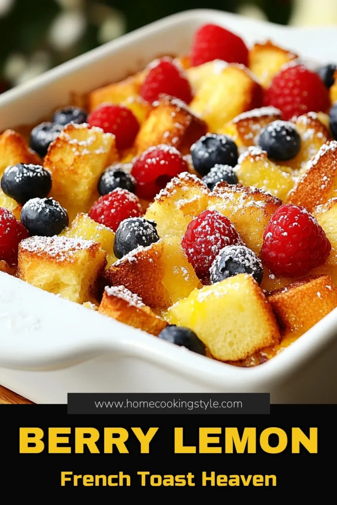 Indulge in a delightful Berry Lemon French Toast that brings together mixed berries and zesty flavors in this Easy Breakfast Casserole. Our French Toast Casserole Recipe features soft brioche bread baked to perfection, making it a perfect brunch option. Try this Mixed Berry Casserole for your next gathering and impress everyone! Click to discover the full recipe! #FrenchToastCasserole #EasyBreakfast #BerryRecipes #BriocheBake