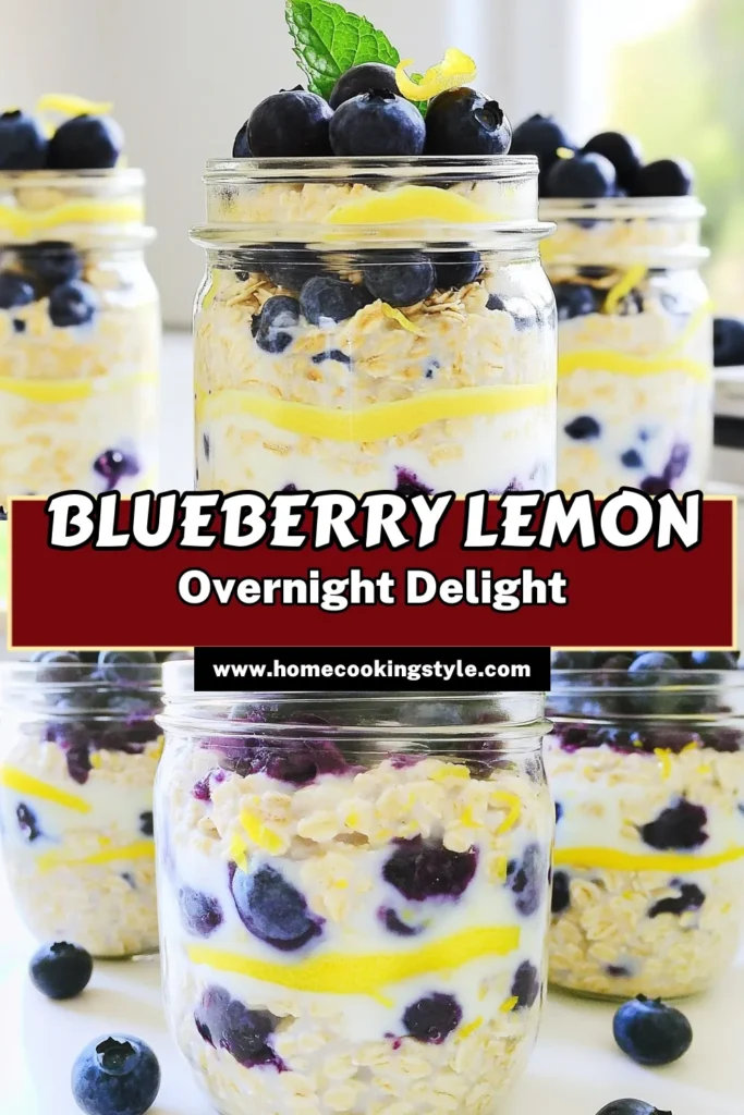Start your mornings with a burst of flavor from these Blueberry Lemon Bliss Overnight Oats! Packed with fresh blueberries, creamy Greek yogurt, and zesty lemon, this easy recipe is ready in just 10 minutes and perfect for anyone on the go. Simply mix, refrigerate, and enjoy a delightful breakfast that’s as nutritious as it is delicious. Click to explore the full recipe and make your mornings brighter! #OvernightOats #HealthyBreakfast #BlueberryLemon #MealPrep