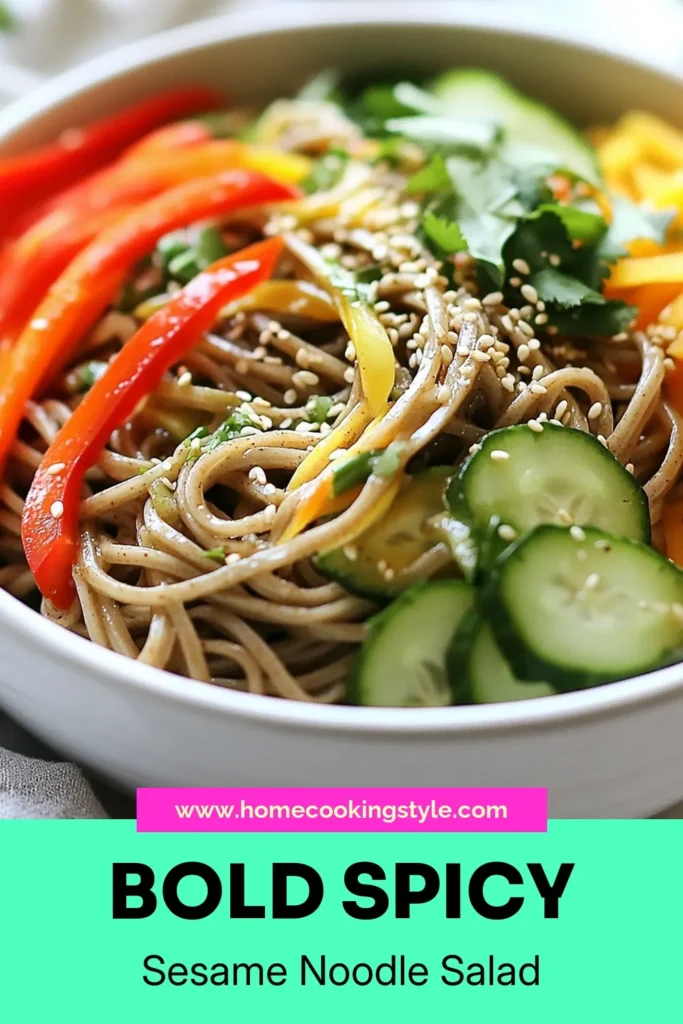 Discover the ultimate Spicy Sesame Noodle Salad that combines the flavors of a delicious soba noodle salad recipe and a cold noodle salad with peanut sauce. This easy Asian salad recipe is perfect for a healthy meal, bursting with vibrant veggies and tasty dressing. Enjoy a refreshing dish that’s ready in just 25 minutes. Don't miss out on this healthy noodle salad—save this recipe now! #SpicySesameNoodleSalad #SobaNoodleSalad #EasyAsianSaladRecipes #HealthyNoodleSalad
