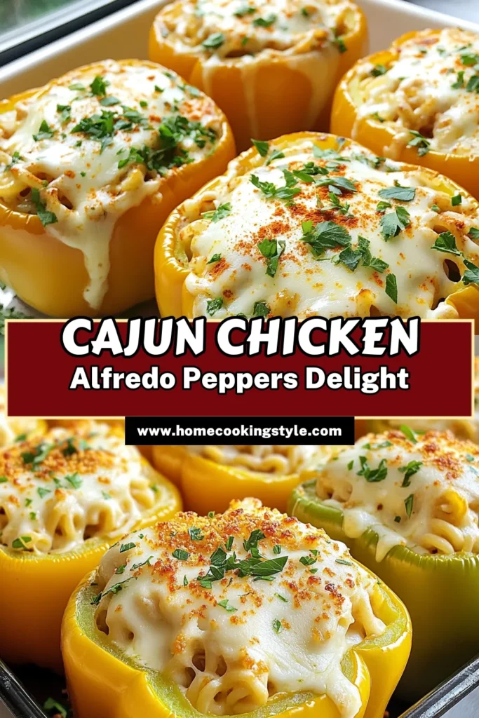 Discover a mouthwatering Cajun Chicken Alfredo recipe with these Easy Pasta Stuffed Peppers! Perfectly roasted bell peppers filled with tender shredded chicken, creamy Cajun Alfredo sauce, and pasta make for a delightful dinner. This Stuffed Peppers recipe is not only simple but delicious, making it a crowd-pleaser. Don't miss out on this flavorful Chicken Stuffed Bell Peppers dish! Save this recipe now! #CajunChickenAlfredo #StuffedPeppers #EasyPastaRecipes #CajunAlfredoSauce