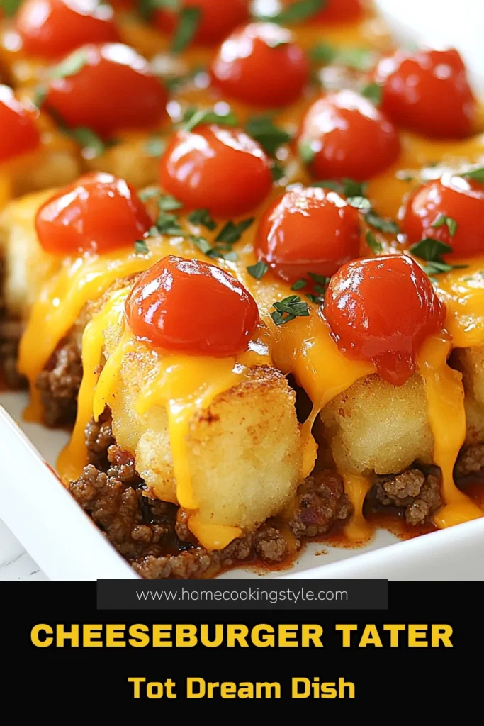 Indulge in the ultimate comfort food with this Loaded Cheeseburger Tater Tot Casserole! This tater tot casserole recipe combines juicy ground beef, tangy pickles, and creamy cheese for an unforgettable easy casserole dinner. Perfect for family gatherings, this cheesy tater tots recipe is sure to please. Try it today and save for later! #LoadedCheeseburgerCasserole #TaterTotCasserole #GroundBeefCasserole #EasyCasseroleDinner