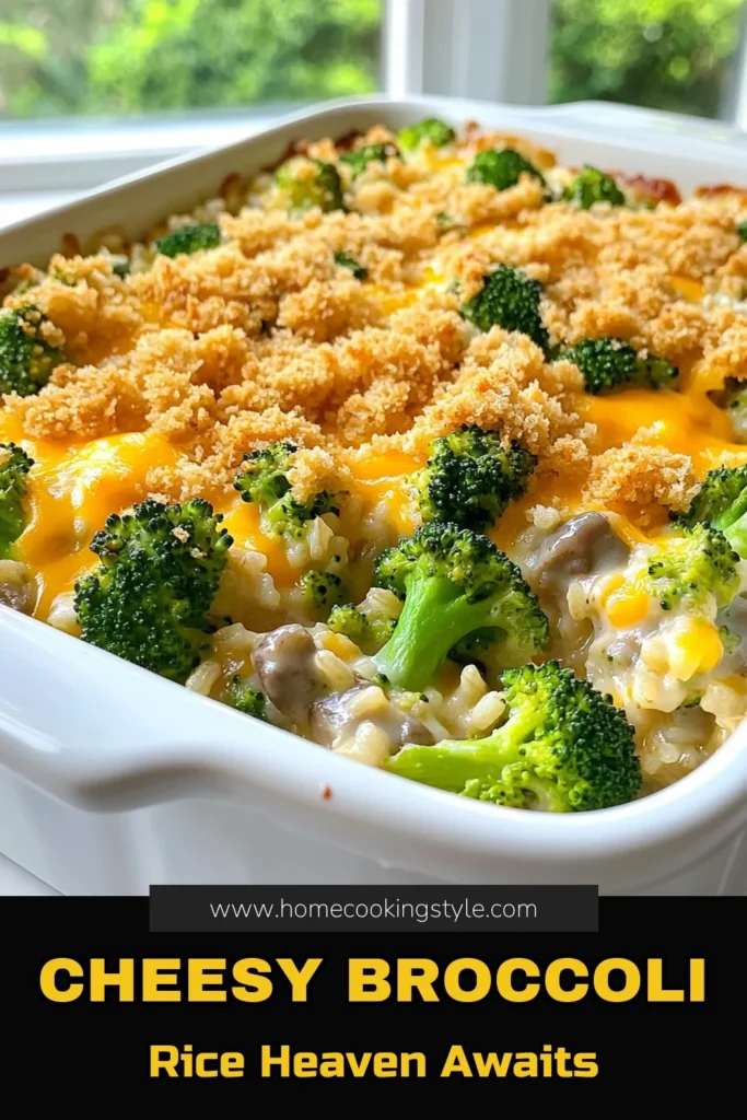 Indulge in the comfort of this Cheesy Broccoli Rice Casserole, a delightful dish packed with flavors that everyone will love! Made with fresh broccoli, gooey cheddar cheese, and creamy goodness, this recipe is easy to follow and perfect for family dinners. Ready in just 50 minutes, it's a must-try! Click to explore the full recipe and impress your loved ones with this cheesy delight. #CheesyBroccoliRiceCasserole #ComfortFood #Recipes #EasyMeals