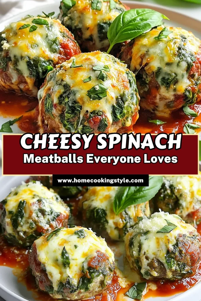 Indulge in these Cheesy Spinach Stuffed Meatballs that are perfect for dinner or meal prep! This stuffed meatball recipe combines ground beef with a delicious spinach ricotta filling, creating the ultimate comfort food. Bake these flavorful baked meatballs with marinara for a satisfying dish your whole family will love. Try this Italian meatball recipe today! Save it for later! #CheesySpinachMeatballs #StuffedMeatballRecipe #SpinachRicottaMeatballs #ItalianMeatballs