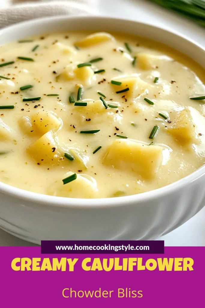 Looking for a delicious and healthy chowder? Try this creamy cauliflower chowder! This vegan chowder recipe features a rich blend of cauliflower, potatoes, and creamy coconut milk, making it a tasty and satisfying cauliflower soup recipe. Perfect for chilly days, this healthy chowder is sure to be a family favorite. Don't miss out—save this recipe for a cozy night in! #CreamyCauliflowerChowder #VeganChowderRecipe #CauliflowerSoupRecipe #HealthyChowder