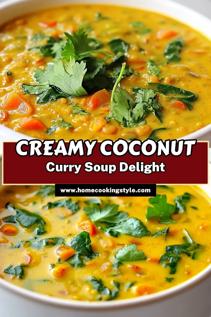 Indulge in the flavorful goodness of coconut curry lentil soup, a perfect vegan lentil soup recipe that’s both healthy and comforting. This quick lentil curry features creamy coconut milk, tender lentils, and vibrant veggies for a nourishing meal. Embrace this vegetarian curry soup recipe that’s easy to make and packed with nutrients. Save this recipe to enjoy vibrant flavors any day! #CoconutCurry #VeganSoup #HealthyEating #QuickRecipes