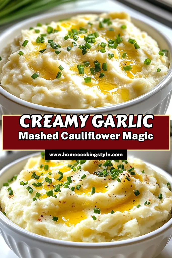 Discover the ultimate creamy roasted garlic mashed cauliflower recipe that’s deliciously healthy and low-carb! This garlic-infused cauliflower mash is perfect for satisfying your cravings guilt-free. Enjoy this vegan cauliflower mash recipe that’s rich and creamy, yet still light. Elevate your meals with this tasty side dish everyone will love. Save this healthy mashed cauliflower recipe for your next dinner! #HealthyRecipes #LowCarb #VeganCooking #CauliflowerRecipes