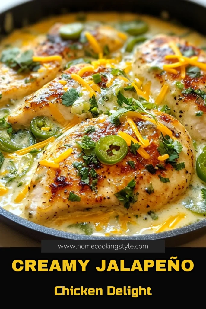 Discover the ultimate creamy jalapeño chicken skillet – a quick and easy chicken skillet recipe perfect for a spicy chicken dinner! This jalapeño chicken recipe combines tender chicken, zesty jalapeños, and a rich cream sauce in just one pan. It’s a flavorful one-pan chicken meal your family will love. Ready in just 30 minutes! Try it today and spice up your dinner routine. Save this recipe for later! #CreamyJalapenoChicken #EasyChickenRecipe #SpicyDinner #OnePanMeal