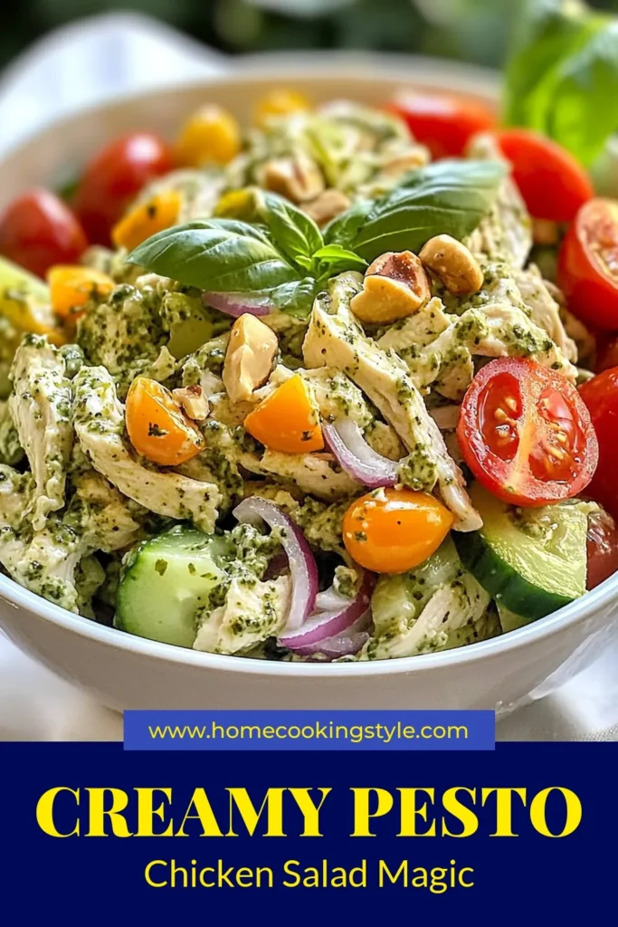 Discover the ultimate creamy pesto chicken salad that combines shredded chicken with the rich flavors of pesto and Greek yogurt for a healthy chicken salad recipe you'll love. This easy pesto chicken salad features crunchy walnuts and fresh veggies, making it a delicious meal option. Perfect for meal prep and gatherings! Try it today and elevate your lunch game. Save this creamy pesto chicken salad recipe now! #PestoChickenSalad #HealthyRecipes #ChickenSalad #MealPrepIdeas