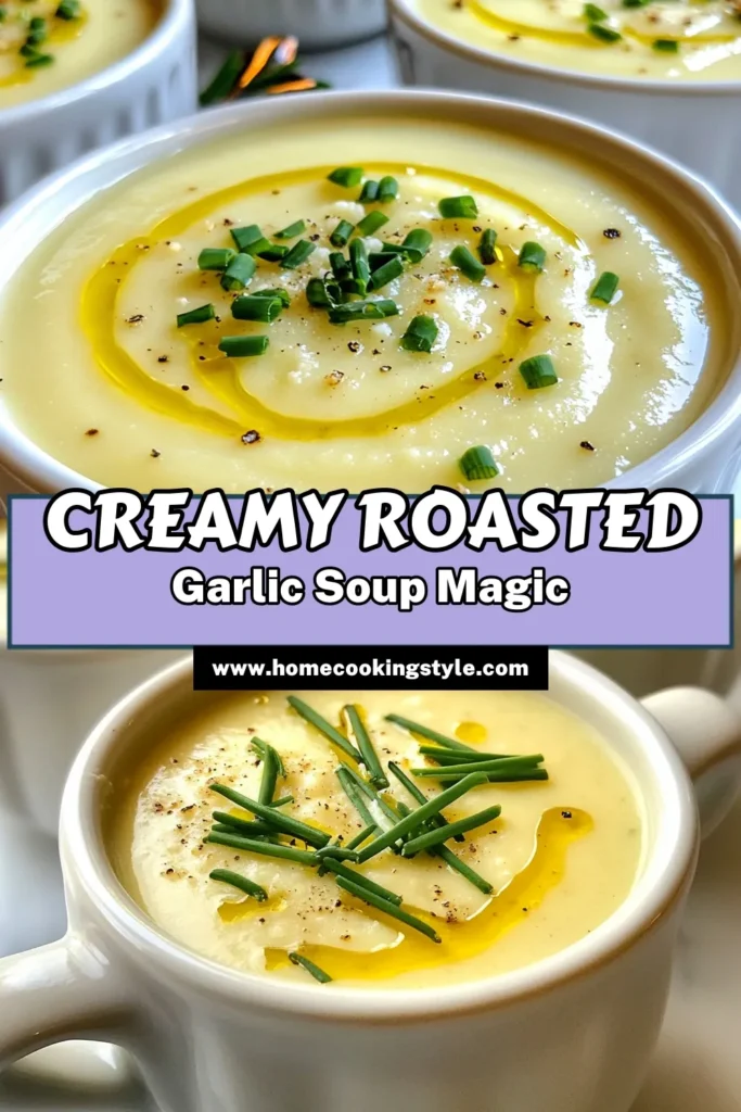 Discover the deliciousness of roasted garlic cauliflower soup! This creamy cauliflower soup recipe is not only easy but also perfect for anyone seeking healthy soup recipes. Packed with flavor, this vegan cauliflower soup will warm your heart and satisfy your taste buds. Follow our simple steps to create a comforting bowl that everyone will love. Save this recipe for your next meal! #SoupRecipes #VeganCooking #HealthyEats #CauliflowerLove