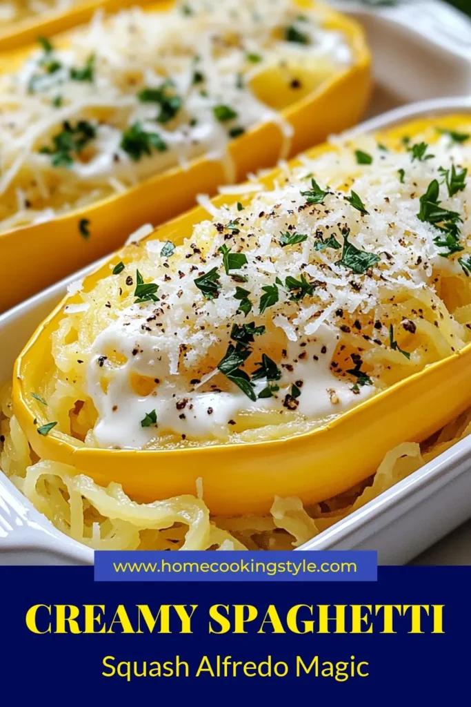 Discover the deliciously healthy Creamy Alfredo Spaghetti Squash, a perfect low-carb spaghetti squash recipe that satisfies your pasta cravings without the guilt! Enjoy the rich flavors of our Healthy Alfredo Pasta with a vegan Alfredo sauce option for those seeking plant-based delights. This roasted spaghetti squash dish is a fantastic way to elevate your dinner. Try it now and save for later! #HealthyRecipes #LowCarb #VeganAlfredo #SpaghettiSquash