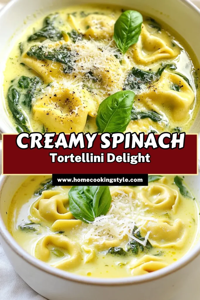 Warm up with this creamy, delicious, and comforting Creamy Spinach Tortellini Soup! This easy tortellini soup recipe is perfect for busy weeknights and is vegetarian-friendly. Ready in just 25 minutes, it combines cheese tortellini and fresh spinach for a quick soup with spinach that's sure to please everyone. Try this comforting spinach soup recipe today and savor every spoonful! Save this recipe for later! #TortelliniSoup #VegetarianRecipe #EasySoup #ComfortFood