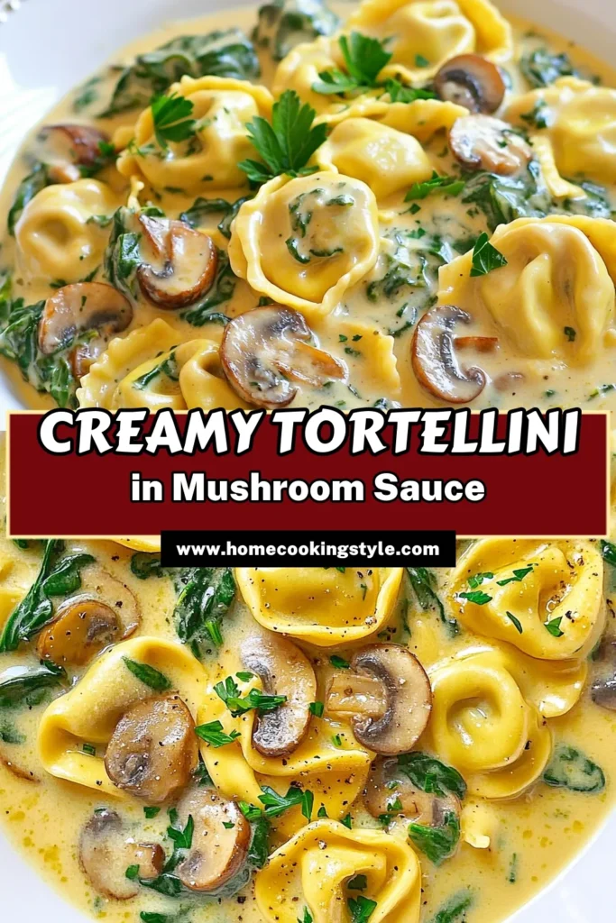 Looking for a delicious and easy tortellini recipe? Try this creamy spinach mushroom tortellini! Perfect for a quick dinner, this vegetarian creamy pasta combines tender tortellini with rich flavors of spinach and mushroom in a silky sauce. Whip up this spinach mushroom pasta dish in just 25 minutes for a satisfying meal that the whole family will love. Save this recipe for your next weeknight dinner! #TortelliniRecipe #VegetarianPasta #QuickDinners #CreamyPasta