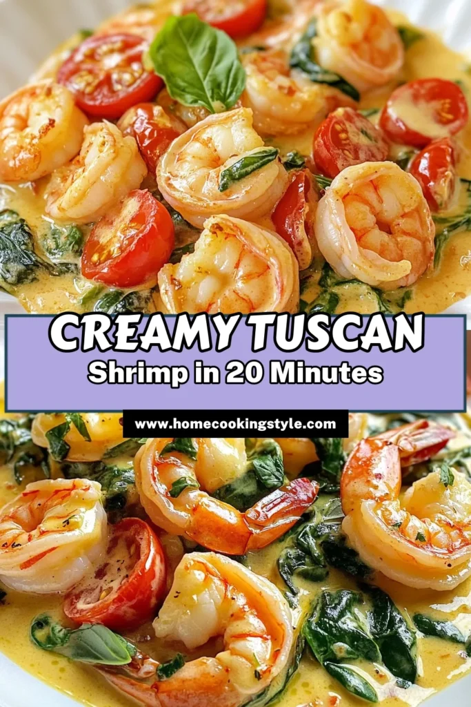 Indulge in this creamy Tuscan shrimp recipe that's perfect for a quick and easy seafood dinner. This Italian shrimp dish combines succulent shrimp with fresh spinach, cherry tomatoes, and a luscious heavy cream sauce. It's one of the best shrimp pasta recipes you'll try, elevating your meal in just 20 minutes. Don’t miss out on this delightful dish; save it for your next dinner! #ShrimpPasta #SeafoodDinner #ItalianRecipes #CreamyShrimp