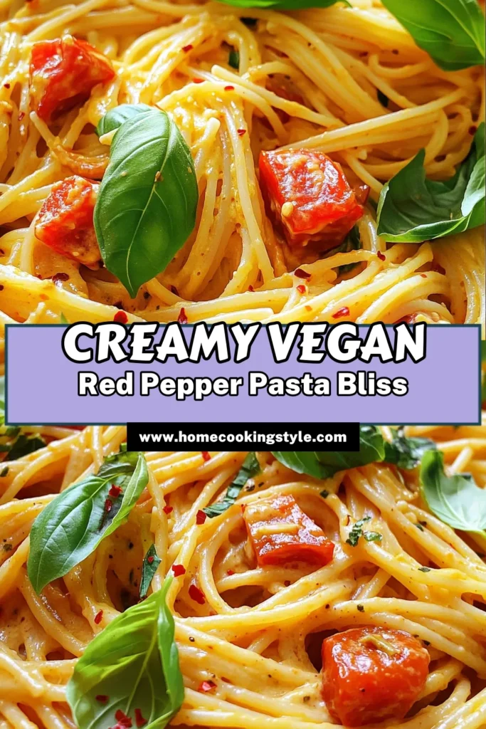 Dive into the delicious world of Vegan Roasted Red Pepper Pasta! This creamy, flavorful dish is easy to make and packed with the goodness of roasted bell peppers, garlic, and coconut milk. Perfect for any weeknight dinner, it's a crowd-pleaser that's also plant-based. Ready to impress your taste buds? Click through for the full recipe and cooking tips! #VeganCooking #PastaRecipes #PlantBased #ComfortFood