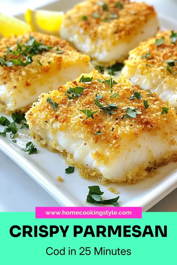 Discover the delicious Baked Parmesan Crusted Cod recipe that's perfect for your next healthy seafood dinner! This easy baked fish dish features tender cod fillets topped with a crispy Parmesan breadcrumb crust. With minimal prep time, you can enjoy a flavorful meal in just 25 minutes. Impress your family and friends with this quick and nutritious cod recipe. Save this recipe and try it today! #BakedCod #HealthyDinner #SeafoodRecipe #EasyFishDinner