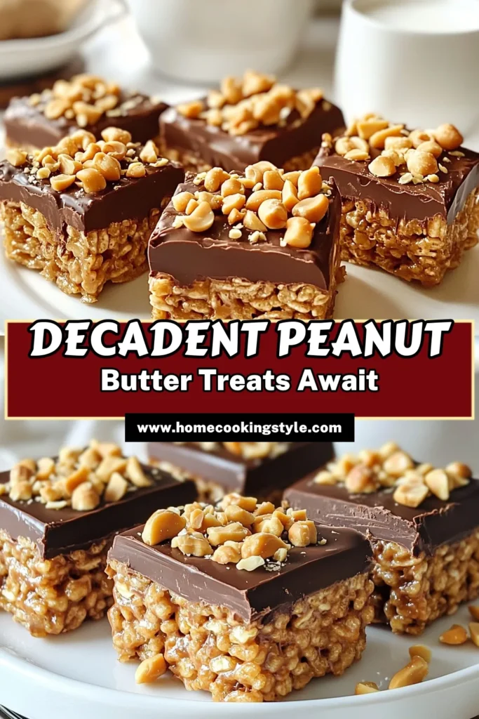 Indulge in these delicious Peanut Butter Chocolate Rice Krispie Treats! This easy Rice Krispie Treats recipe is a no-bake chocolate peanut butter dessert that everyone will love. Quick Peanut Butter Treats perfect for any occasion, these Marshmallow Chocolate Rice Krispies Bars are a must-try. Make them in just 20 minutes for a sweet treat! Save this recipe today and enjoy a bite of heaven! #PeanutButterChocolate #NoBakeDessert #RiceKrispieTreats #QuickTreats