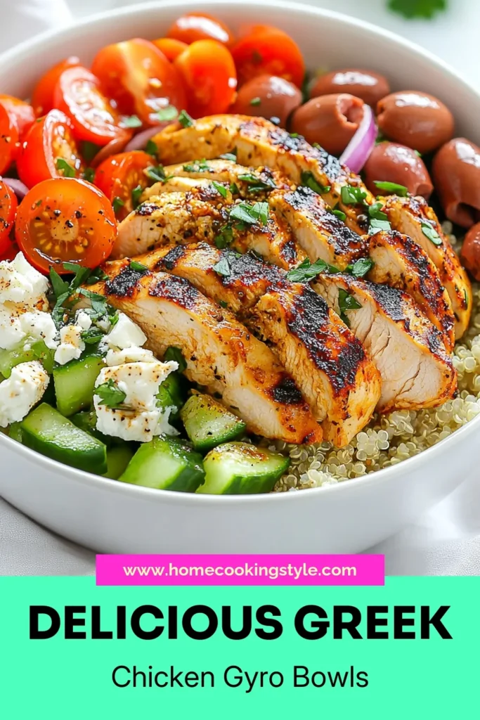 Indulge in delicious Greek chicken gyro bowls packed with flavor and nutrition! This healthy gyro recipe combines grilled chicken with fresh veggies, feta, and quinoa for a satisfying meal. Perfect as a Mediterranean chicken salad or a hearty quinoa gyro bowl, these bowls are a great choice for meal prep. Try this easy grilled chicken bowl recipe today and elevate your dinner game! Save and share! #GreekChickenGyroBowls #HealthyGyroRecipes #MediterraneanChickenSalad #QuinoaGyroBowls