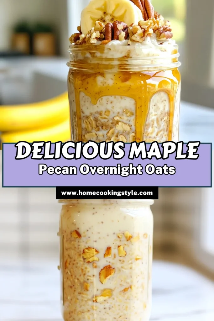 Start your day with these delicious Maple Pecan Overnight Oats! This easy overnight oats recipe is perfect for busy mornings and healthy breakfast ideas. Packed with flavor, it's a make-ahead oatmeal that combines rolled oats, almond milk, maple syrup, and crunchy pecans. Top it with banana for a tasty twist. Perfect for meal prep! Try this recipe and enjoy a nutritious start to your day. Save this for later! #OvernightOats #HealthyBreakfast #MealPrep #OatmealRecipes