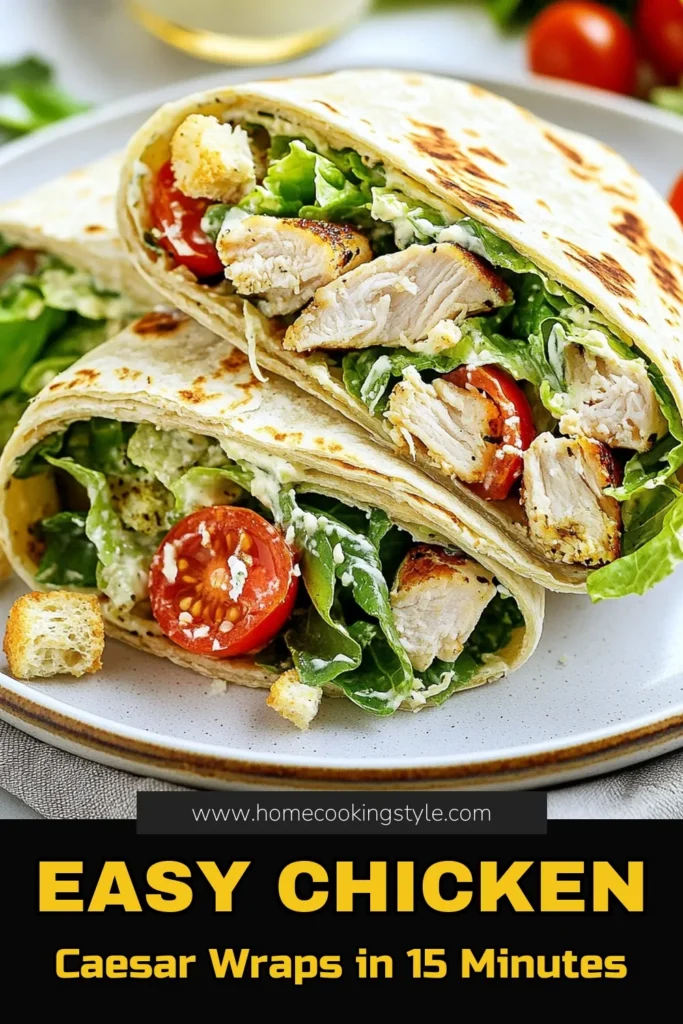 Discover the delicious Savory Chicken Caesar Wrap, a perfect blend of flavors that makes for an ideal healthy chicken wrap recipe. Made with whole wheat tortilla wraps, this easy Caesar salad wrap is packed with grilled chicken, fresh romaine lettuce, and creamy Caesar dressing. Quick to prepare in just 15 minutes, it's perfect for a nutritious lunch or dinner. Try this delightful meal today! #ChickenCaesarWrap #HealthyWrap #QuickMeal #EasyRecipe