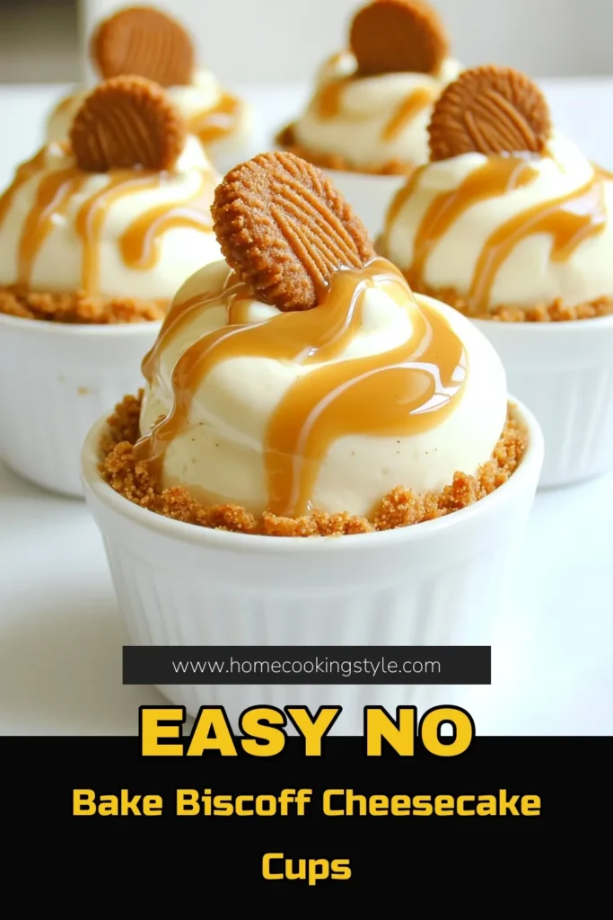 Indulge in these delightful No Bake Biscoff Cheesecake Cups that are sure to satisfy your sweet cravings! With a creamy filling, buttery cookie crust, and a touch of Biscoff spread, this easy dessert is perfect for any occasion. Create these delicious cups in just 30 minutes and let them chill for a rich treat. Click to explore the full recipe and impress your friends and family! #NoBakeDesserts #BiscoffCheesecake #DessertLovers #EasyRecipes