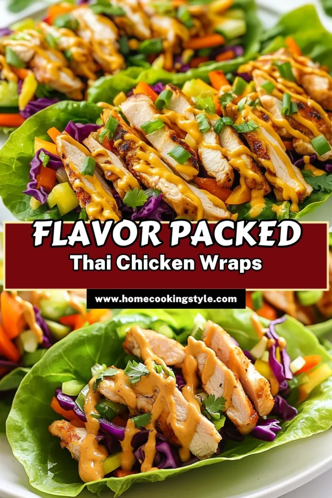 Indulge in these delicious Thai peanut chicken wraps that are not only packed with flavor but also healthy! This easy Thai recipe is perfect for lunch or a light dinner. Wrap succulent grilled chicken in crisp lettuce and drizzle with a homemade peanut sauce for a gluten-free chicken wraps delight. Try this healthy chicken wraps recipe today for a tasty meal that everyone will love! Save this recipe now! #ThaiPeanutChickenWraps #HealthyRecipes #GlutenFree #EasyThaiRecipes