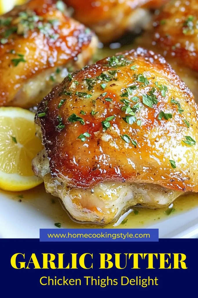 Discover the mouthwatering flavors of Garlic Butter Herb Chicken Thighs with this easy recipe! Perfect for a cozy dinner, our oven roasted chicken thighs are juicy and packed with flavor. This herb chicken recipe combines succulent bone-in chicken thighs with rich garlic butter, making it a must-try dish. Don’t miss out on this easy garlic chicken recipe that your family will love. Save it now for your next meal! #GarlicButterChickenThighs #EasyGarlicChicken #OvenRoastedChickenThighs #HerbChickenRecipe