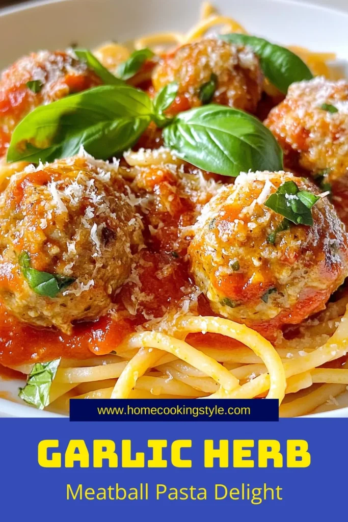 Indulge in a delicious Garlic Herb Turkey Meatball Pasta that transforms your dinner routine! This easy turkey meatball pasta recipe features healthy turkey meatballs baked to perfection and pairs beautifully with spaghetti. Enjoy a wholesome family meal made in about 50 minutes. Perfect for busy weeknights, this garlic herb turkey meatball dish is a tasty and nutritious choice. Try it tonight and save for later! #MeatballPasta #HealthyRecipes #EasyDinner #PastaLove