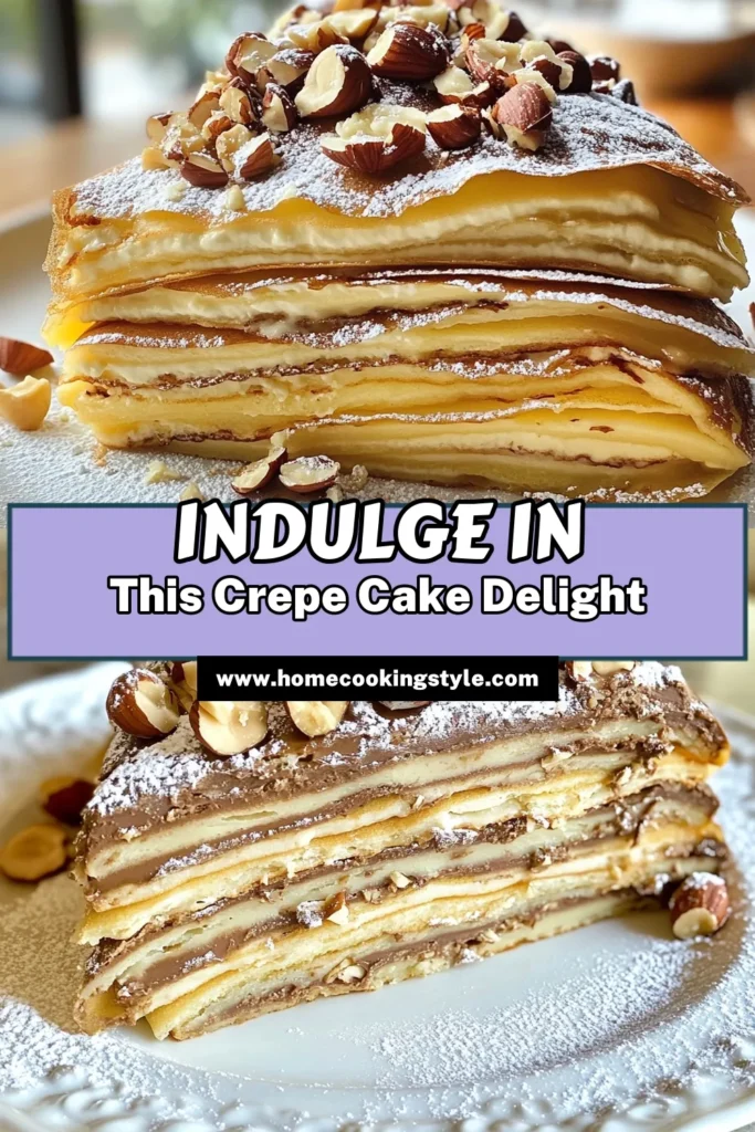 Indulge in this delicious Chocolate Hazelnut Crepe Cake that combines rich flavors and irresistible textures. Our Nutella Crepe Cake Recipe is an easy crepe cake with hazelnuts, perfect for any dessert lover. Discover how to make crepe cake that's as stunning as it is tasty! With layers of homemade chocolate crepes and creamy hazelnut spread, this dessert is sure to impress. Save this recipe for your next gathering! #ChocolateCrepeCake #NutellaLovers #DessertGoals #CrepeCakeRecipe