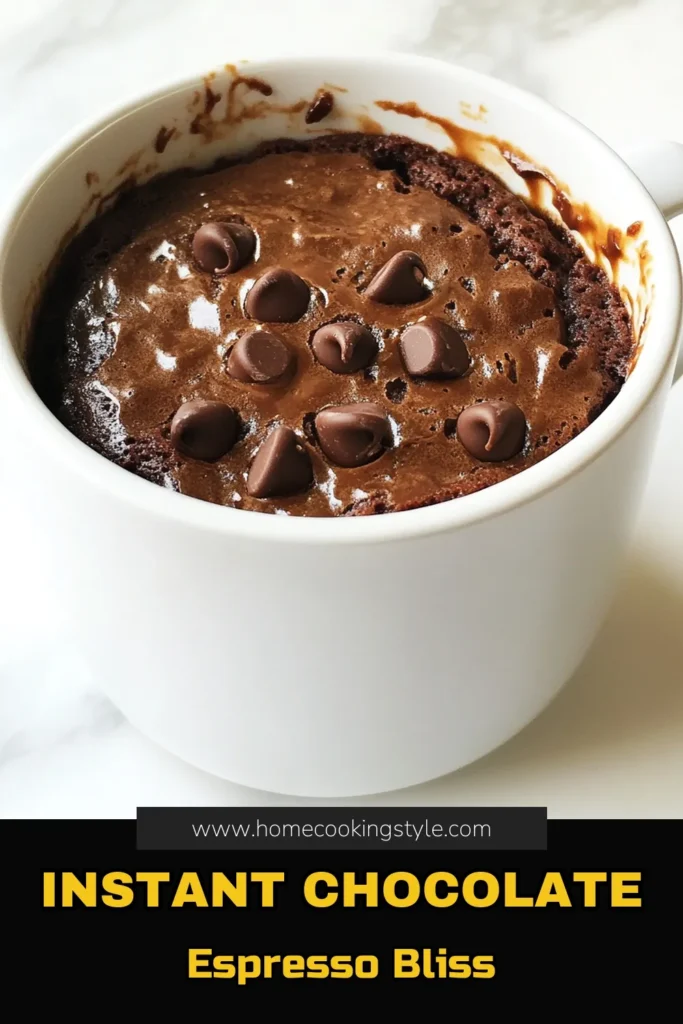 Indulge in the rich flavors of this Chocolate Espresso Mug Cake! This Easy Mug Cake Recipe is perfect for a quick chocolate dessert that you can whip up in minutes. Just mix simple ingredients in a mug, microwave, and enjoy a delicious espresso dessert. Ideal for late-night cravings or a sweet pick-me-up. Try this Microwave Mug Cake and satisfy your chocolate hunger today! #ChocolateEspressoMugCake #QuickChocolateDessert #MugCakeRecipe #EspressoDessertRecipe