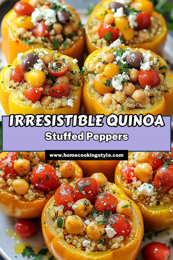 Looking for a delicious and healthy meal? Try these Mediterranean Stuffed Peppers! This quinoa stuffed peppers recipe features vibrant bell peppers filled with a flavorful mix of quinoa, chickpeas, cherry tomatoes, olives, and feta cheese. Perfect as a vegetarian dish or side, they're a hit for any occasion. Elevate your healthy bell pepper recipes game! Save this Mediterranean quinoa salad recipe for your next meal prep! #VegetarianStuffedPeppers #HealthyRecipes #QuinoaStuffedPeppers #MediterraneanFood