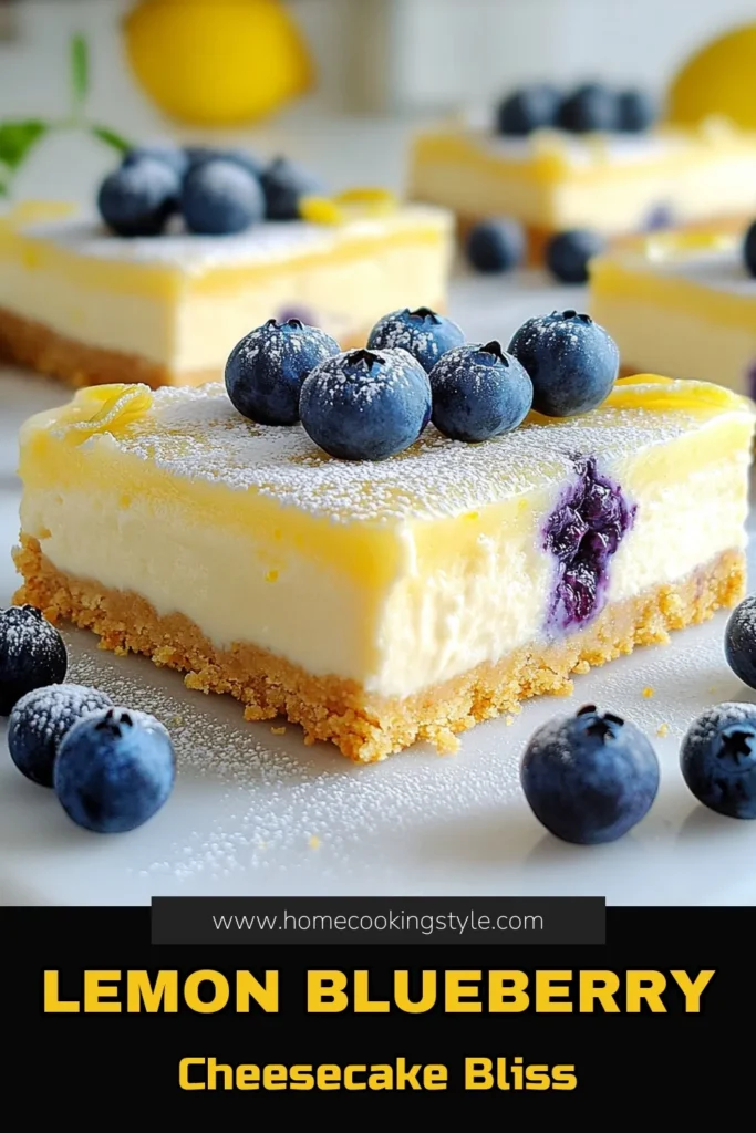 Indulge in the perfect summer dessert with these Blueberry Lemon Cheesecake Bars! With a buttery graham cracker crust, creamy lemon-infused filling, and juicy blueberries, these bars are a delightful treat. Easy to make and sure to impress, they're perfect for gatherings or a sweet escape at home. Get the full recipe and enjoy a burst of flavor in every bite! Click through to explore the deliciousness! #CheesecakeBars #BlueberryDessert #LemonTreats #BakingInspiration
