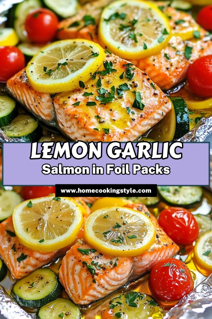 Discover the ultimate Lemon Garlic Salmon Foil Packs, an easy salmon recipe that will elevate your dinner! This healthy dinner recipe combines tender salmon fillets with colorful vegetables, all perfectly baked in foil for easy cleanup. Ready in just 30 minutes, it's a delicious way to enjoy baked salmon with vegetables. Try this Lemon Garlic Salmon recipe tonight and impress your family! Save for your next meal! #HealthyDinner #SalmonRecipe #EasyRecipes #BakedSalmon