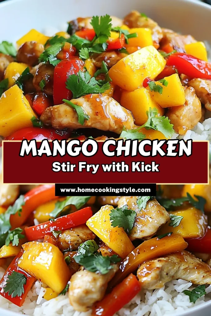 Get ready for a flavor explosion with this Spicy Mango Chicken Stir Fry! This easy chicken stir fry recipe combines tender chicken, vibrant bell peppers, and juicy mango for a deliciously healthy option. Perfect for busy nights, it’s one of the best easy mango recipes and an excellent addition to your collection of Asian chicken dishes. Try it tonight and impress your family! Save this recipe for a quick dinner idea. #SpicyMangoChicken #ChickenStirFryRecipe #EasyMangoRecipes #HealthyStirFry
