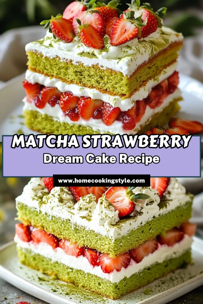 Indulge in the delightful flavors of this Matcha Strawberry Layer Cake, a perfect fusion of earthy matcha green tea and sweet strawberries. This Matcha cake recipe is easy to follow, featuring fluffy layers and a creamy strawberry compote that makes it a standout dessert. Ideal for any occasion, this layer cake with matcha is sure to impress. Try this tasty Matcha green tea dessert today and celebrate its vibrant taste! Save for later! #Matcha #Strawberry #LayerCake #DessertRecipes
