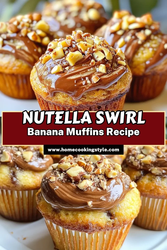 Indulge in these delicious Nutella Swirl Banana Muffins! This easy banana muffins recipe combines ripe bananas and creamy Nutella for a delightful treat. Perfect for breakfast or a snack, these Nutella banana muffins are moist, fluffy, and topped with crunchy nuts for extra flavor. Enjoy a healthier twist with this simple recipe that everyone will love. Try it now and treat yourself! #BananaMuffins #NutellaMuffins #EasyRecipes #HealthyTreats