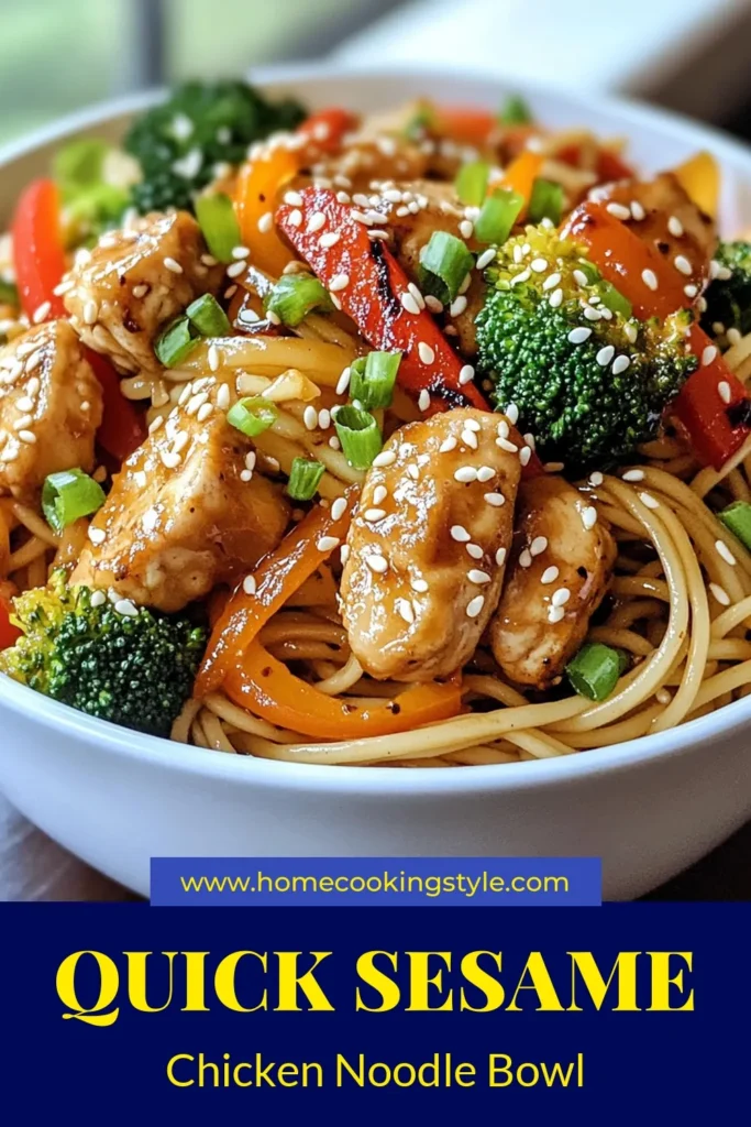 Looking for a delicious and healthy dinner? Try these Sesame Chicken Noodle Bowls! This easy sesame chicken recipe features tender chicken, crisp vegetables, and flavorful soba noodles in a tasty stir fry. Perfect for a quick Asian-inspired chicken dinner, this dish is both satisfying and nutritious. Ready in about an hour, your family will love it! Save this recipe for later! #SesameChickenNoodleBowls #HealthyDinner #SobaNoodleRecipe #EasyChickenRecipe
