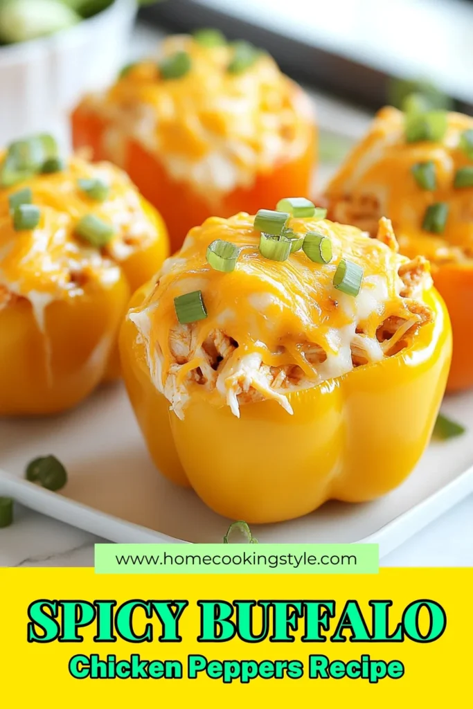 Transform your dinner with these delicious Buffalo Chicken Stuffed Peppers! This easy shredded chicken recipe combines tender bell peppers with spicy buffalo sauce for a healthy twist on comfort food. Perfect for meal prep, these cheesy bell peppers are packed with flavor and nutrients. Ready in just 50 minutes, they make a great weeknight meal. Save this Buffalo sauce recipe for your next cooking adventure! #BuffaloChicken #HealthyRecipes #StuffedPeppers #CheesyDinner