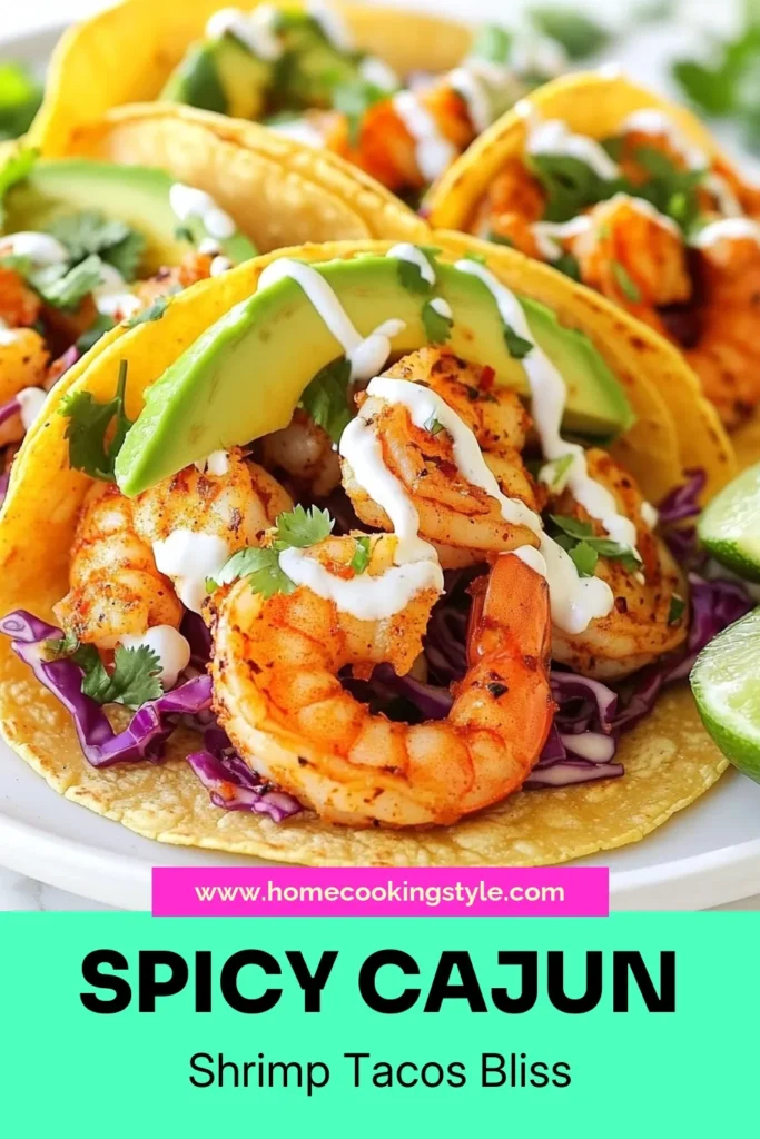 Whip up these delicious Spicy Cajun Shrimp Tacos for an easy shrimp taco dinner that packs a punch! This Cajun shrimp recipe features perfectly seasoned shrimp topped with fresh avocado, crunchy cabbage, and zesty sour cream. Perfect for any taco night, these spicy shrimp tacos are sure to impress! Get the full recipe and elevate your meal today! #ShrimpTacos #CajunShrimpRecipe #EasyShrimpTacos #TacoNight