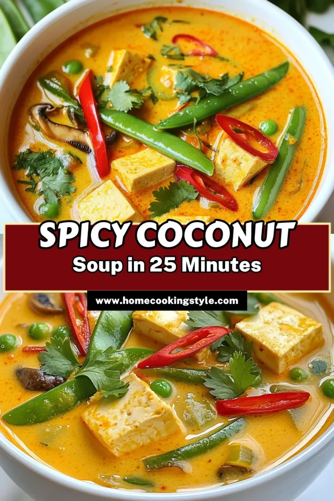 Discover the ultimate Spicy Thai Coconut Soup recipe that’s both vegan and bursting with flavor! This easy Thai soup recipe features creamy coconut milk, aromatic red curry paste, and hearty tofu for a comforting meal. Perfect for any occasion, it’s a delicious way to enjoy a nutritious tofu soup recipe. Get ready to impress your taste buds with this vibrant dish! Try it today and save for later! #SpicyThaiSoup #VeganCooking #SoupRecipes #CoconutMilk