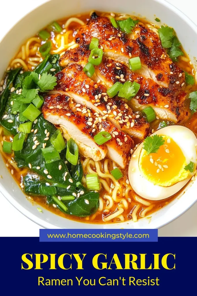 Discover the ultimate spicy garlic chicken ramen that’s not only delicious but also an easy ramen recipe to whip up at home! This homemade chicken broth ramen boasts tender chicken, fresh spinach, and the perfect spice from sriracha in every bowl. Top it with soft-boiled eggs for that extra flair! Perfect for any night, this ramen with eggs and spinach is a must-try. Save now and enjoy this flavorful sriracha ramen bowl! #RamenRecipe #EasyDinner #SpicyGarlicChicken #HomemadeRamen