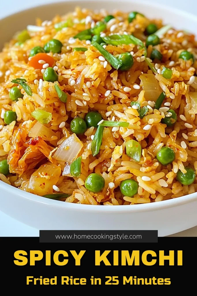 Get ready to spice up your dinner with this easy kimchi rice recipe! Our spicy kimchi fried rice is not only delicious but also packed with flavor. Perfect for a quick weeknight meal, this vegetarian kimchi dish features gochujang fried rice that's sure to please everyone. Try these kimchi recipes with rice and enjoy a satisfying meal in just 25 minutes. Save this recipe for later and bring the heat to your kitchen! #KimchiFriedRice #EasyRecipes #VegetarianDishes #Gochujang