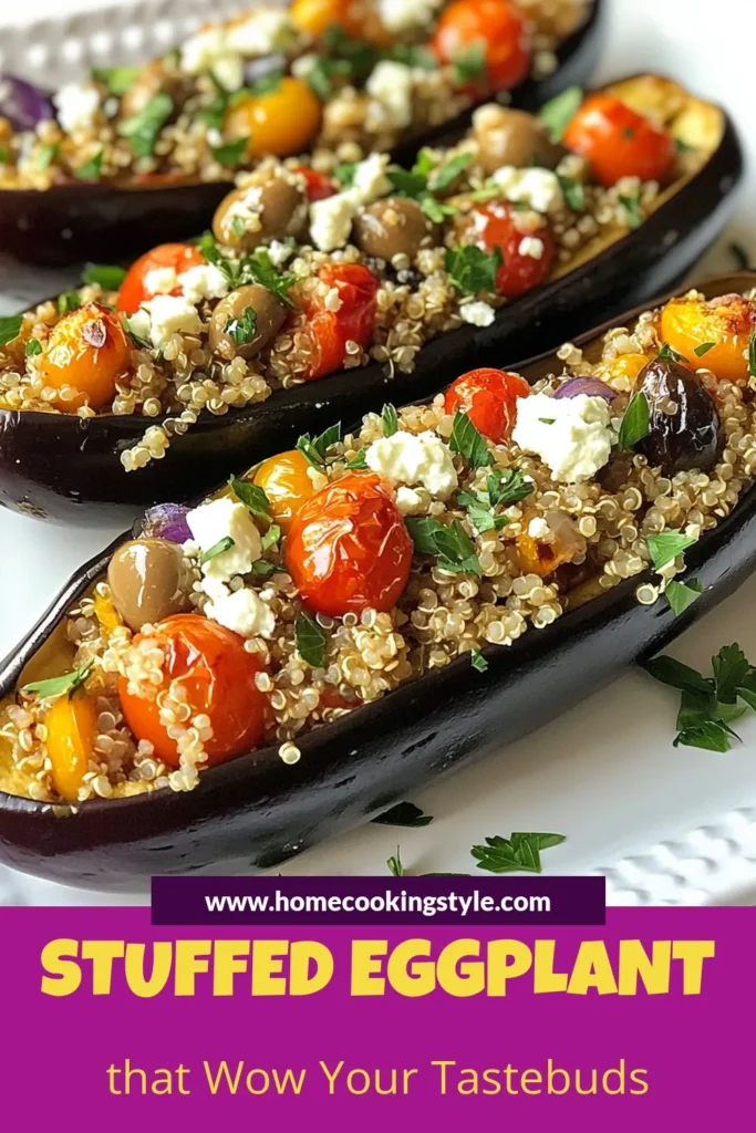 Discover the flavorful world of vegetarian Greek cuisine with this delightful Greek stuffed eggplant recipe. Filled with a delicious Mediterranean quinoa dish, it's one of the best healthy eggplant recipes you'll ever try. Perfect for impressing friends at your next dinner party, these stuffed vegetable recipes are nutritious and satisfying. Save this recipe for a tasty weeknight meal! #GreekCuisine #HealthyEating #QuinoaRecipes #VegetarianMeals