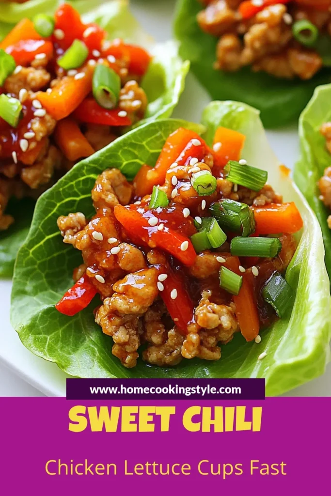 Discover this delicious sweet chili chicken recipe that transforms ground chicken into easy chicken lettuce cups! These Asian-inspired chicken lettuce wraps are packed with flavor and quick to prepare, making them the ideal appetizer or light meal. Perfectly balanced with sautéed veggies and a tangy sauce, these lettuce cups are a crowd-pleaser. Pin this yummy lettuce cups recipe for your next gathering! #SweetChiliChicken #LettuceWraps #EasyRecipes #HealthyEating
